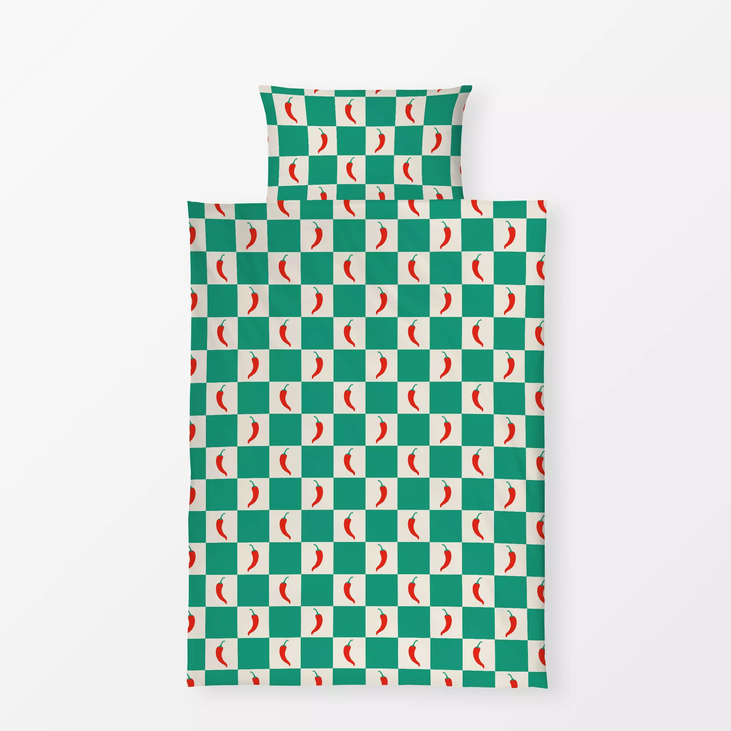 Bettwäsche Checks Chilli Green - Sommer, Symbole & Muster, Gemüse - von „textilwerk"; Illustration, Sommer, trend, rot, bunt...