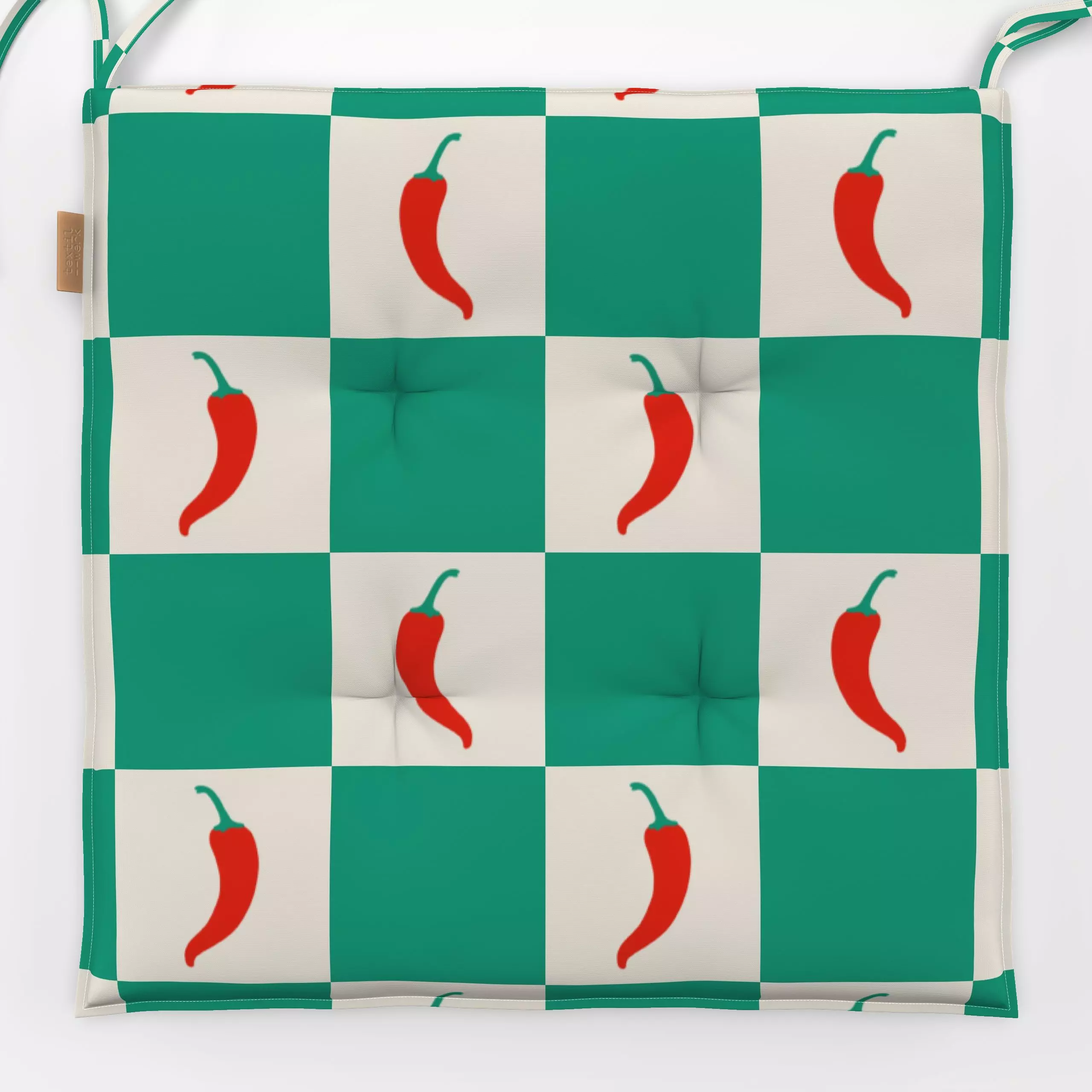 Sitzkissen Checks Chilli Green - Sommer, Symbole & Muster, Gemüse - von „textilwerk"; Illustration, Sommer, trend, rot, bunt...