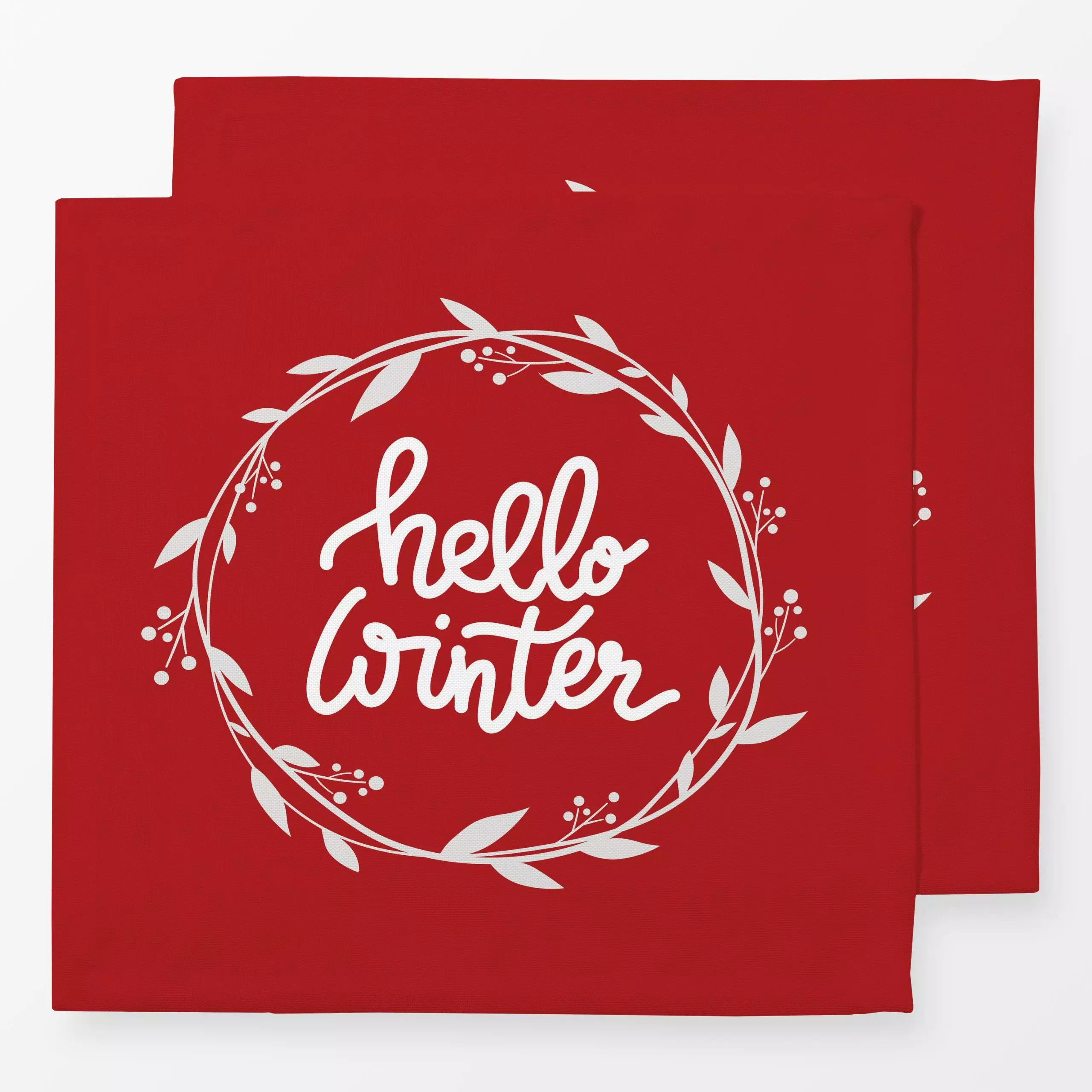 Servietten hello winter - rot - Sprüche & Schriftzüge, Weihnachten - von „Heyduda"; Weihnachten, Winter, kranz, weihnachtskr...