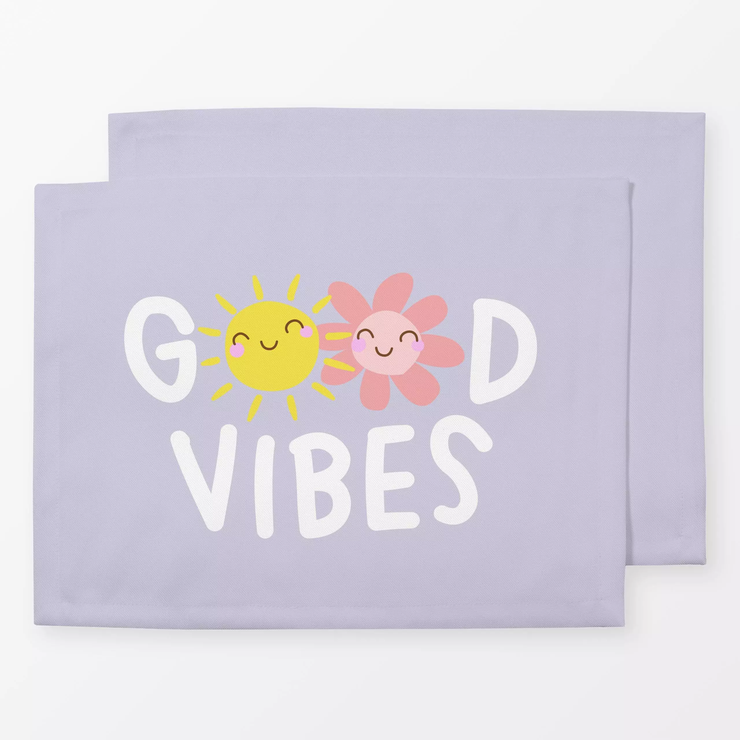 Tischset Good vibes - hellviolett, Blumen, Spruch, fürs Kinderzimmer, Sommer, von Heyduda