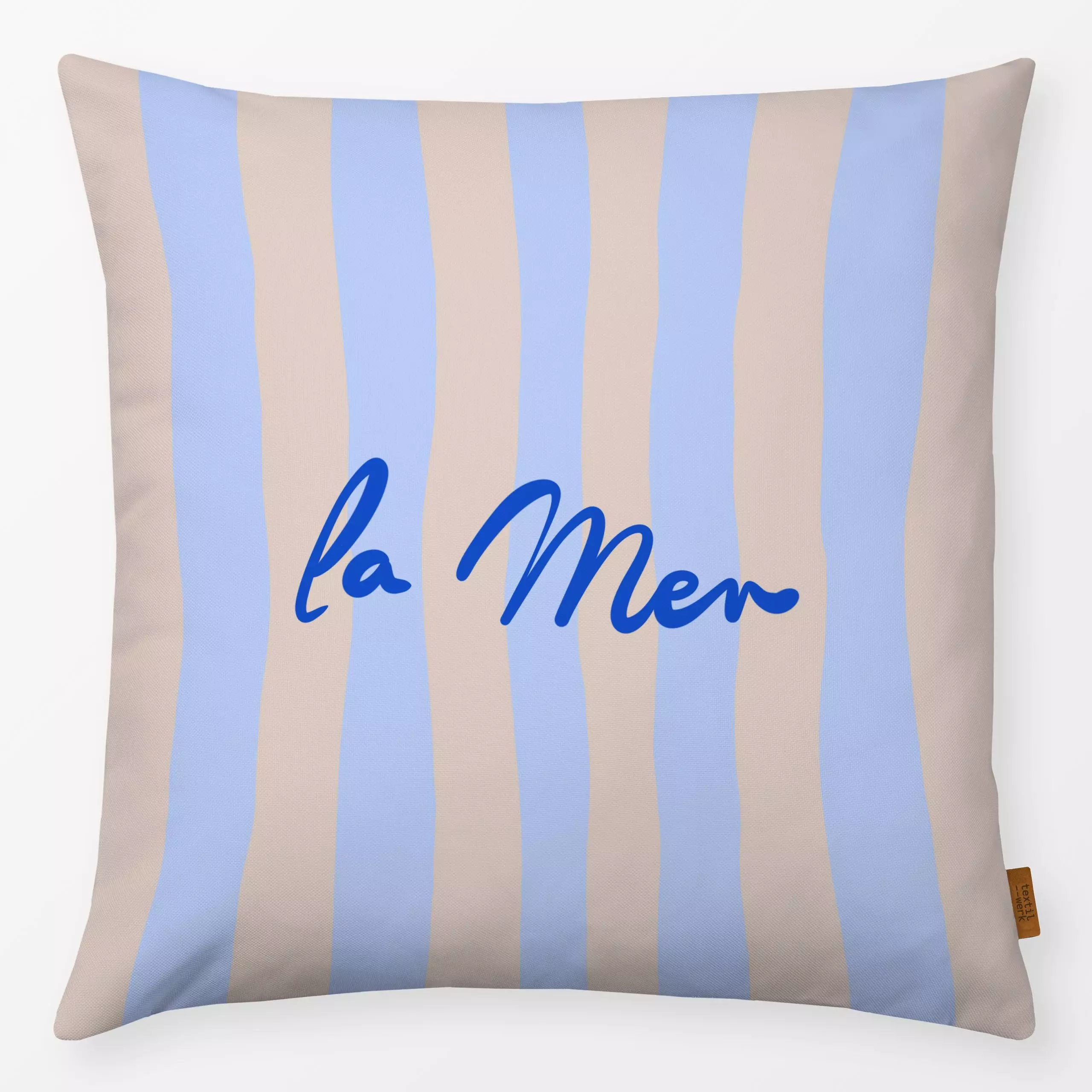 Kissen La Mer Streifen - Natur & Landschaft, Sprüche & Schriftzüge - von „Studio Kesse"; Streifen, Meer, Strand, Urlaub, typ...