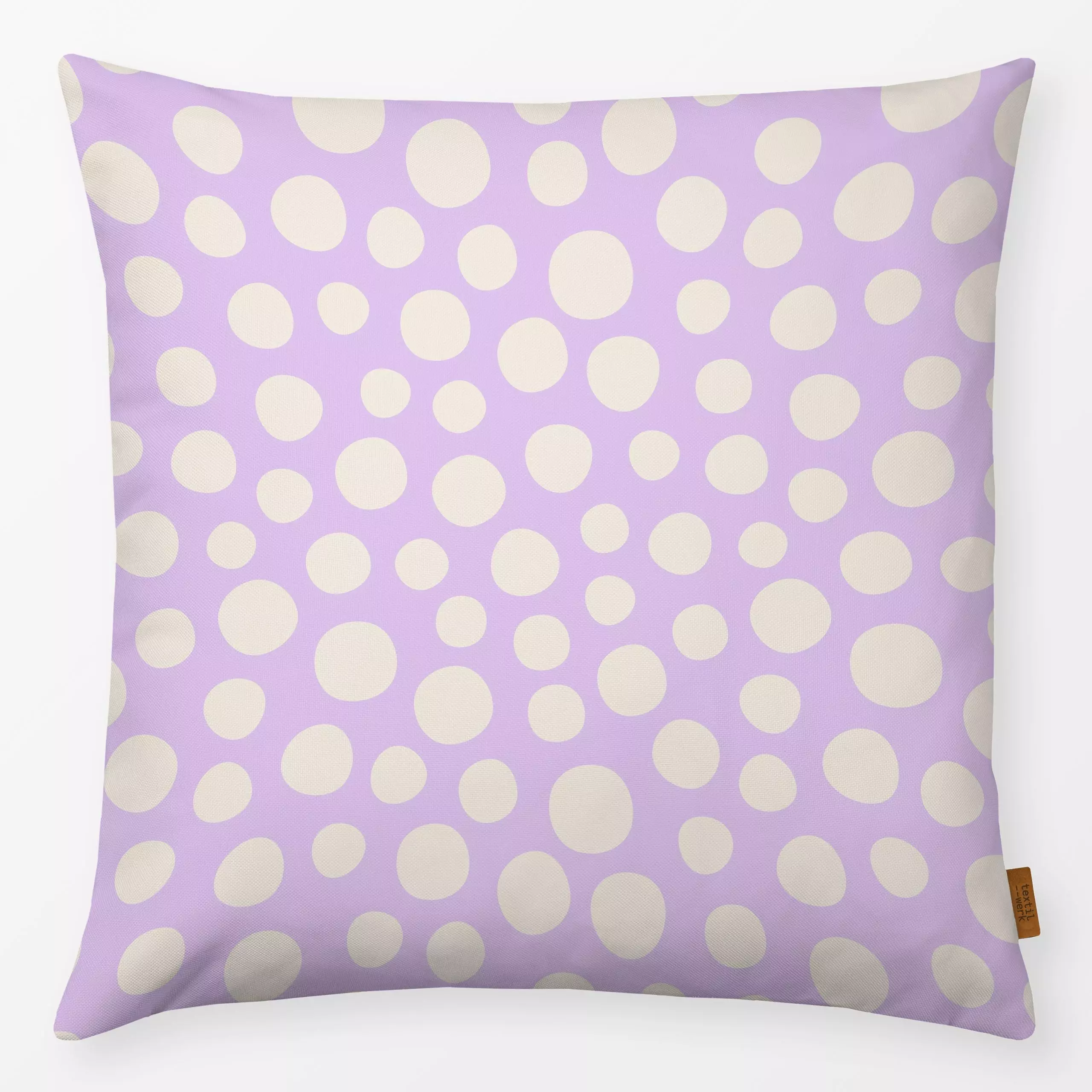 Kissen Happy Dots lilac white - Symbole & Muster - von „Karen Menzenbach"; Muster, Punkte, Kreise, Weiss, organisch, lila, g...