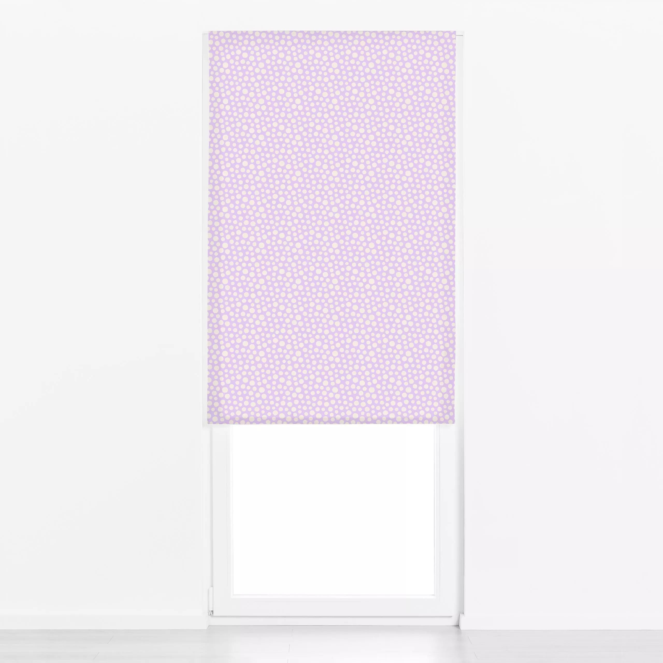 Raffrollo Happy Dots lilac white - Symbole & Muster - von „Karen Menzenbach"; Muster, Punkte, Kreise, Weiss, organisch, lila...