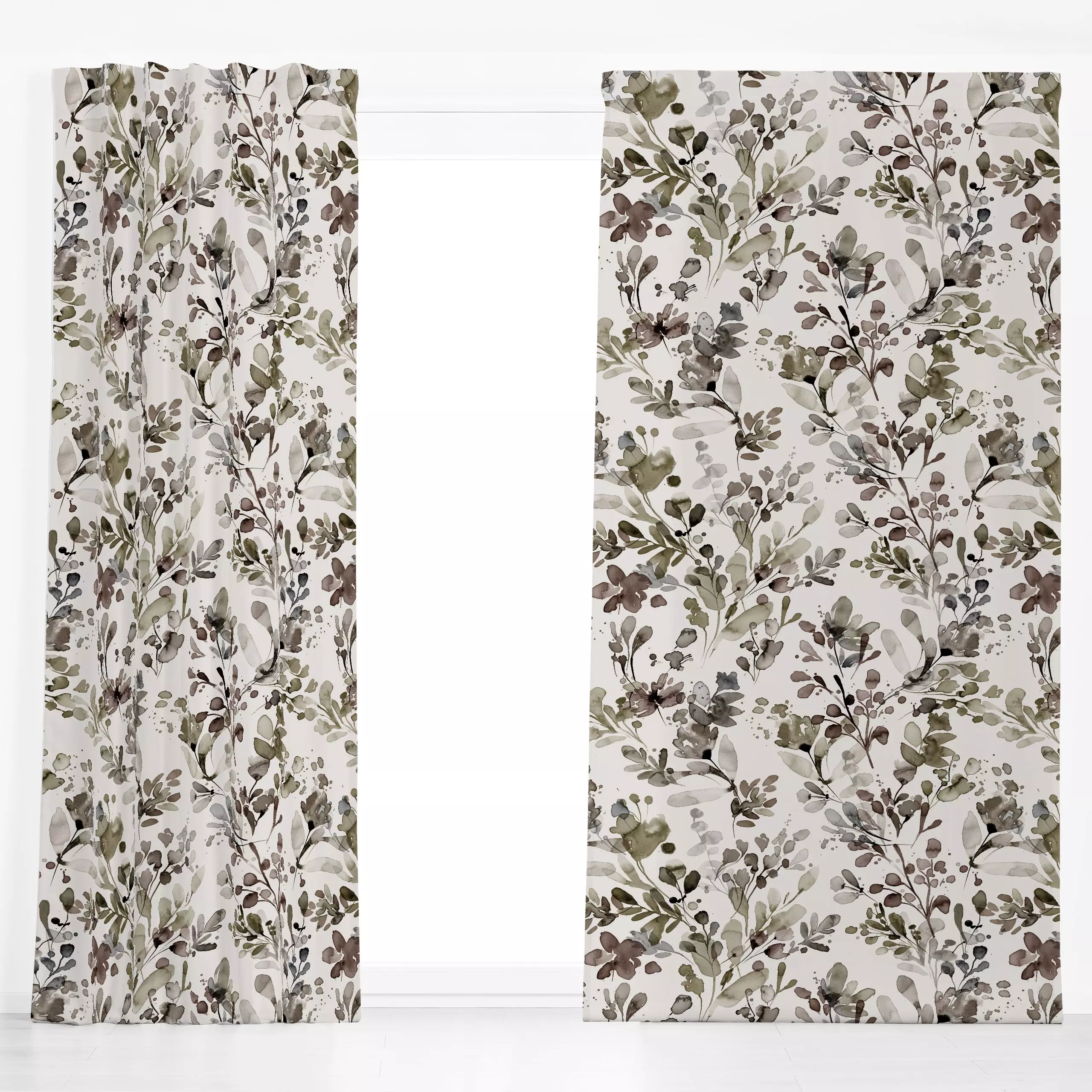 Dekovorhang Wild Herbs Neutral - Frühling, Pflanzen & Botanik - von „Ninola Design "; minimal, Pampasgras, Pflanzen, beige, ...