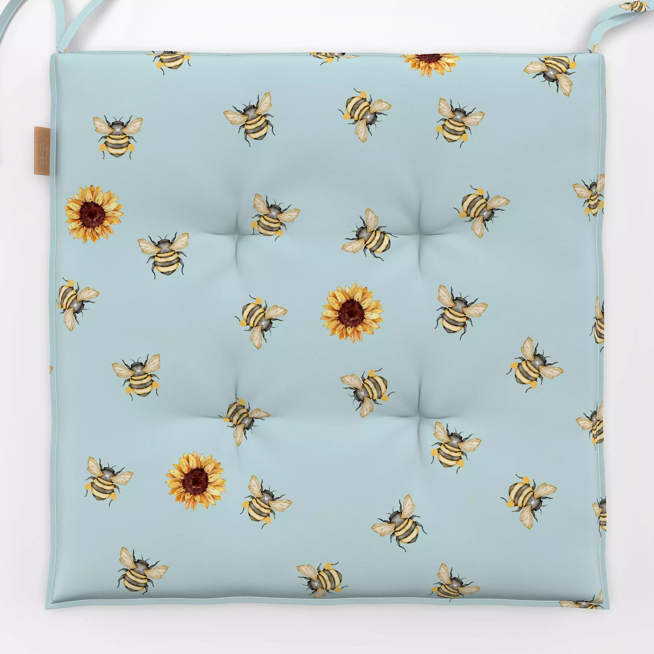 Sitzkissen Cottage Summer Bienenliebe - Blumen & Florales, Sommer, Tiere - von „Monika Strigel"; Muster, sonnenblumen, Biene...