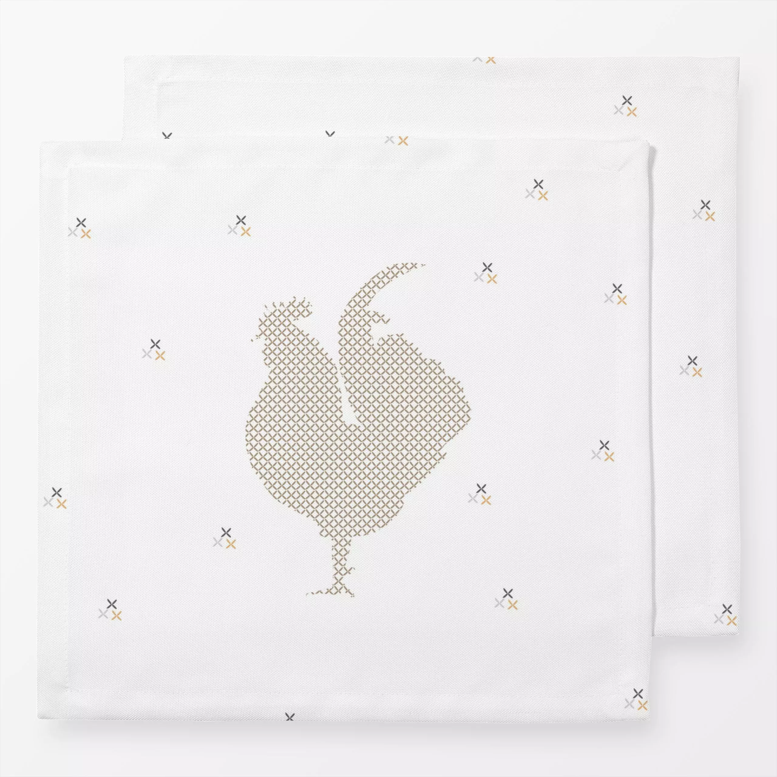 Servietten Hahn Beige - Frühling, Tiere - von „Alisa Knöß"; Kinder, beige, Ostern, outdoor, Stickerei, natural, Bauernhaus, ...