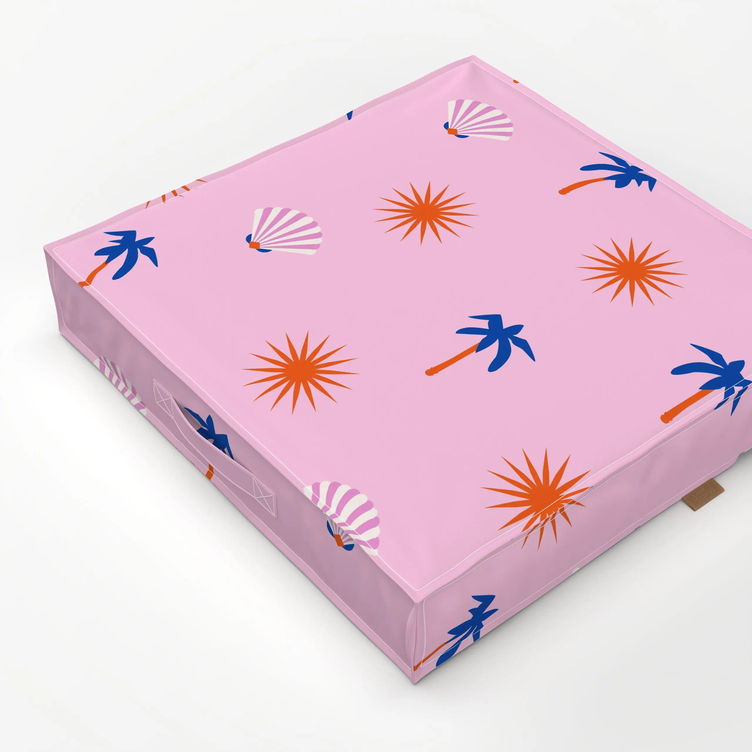Bodenkissen Sun Palm Pattern Pink - Sommer - von „Jana Moßmann"; Palmen, Sonne, Sterne, Sommer, Muscheln, pattern, bold, pop...