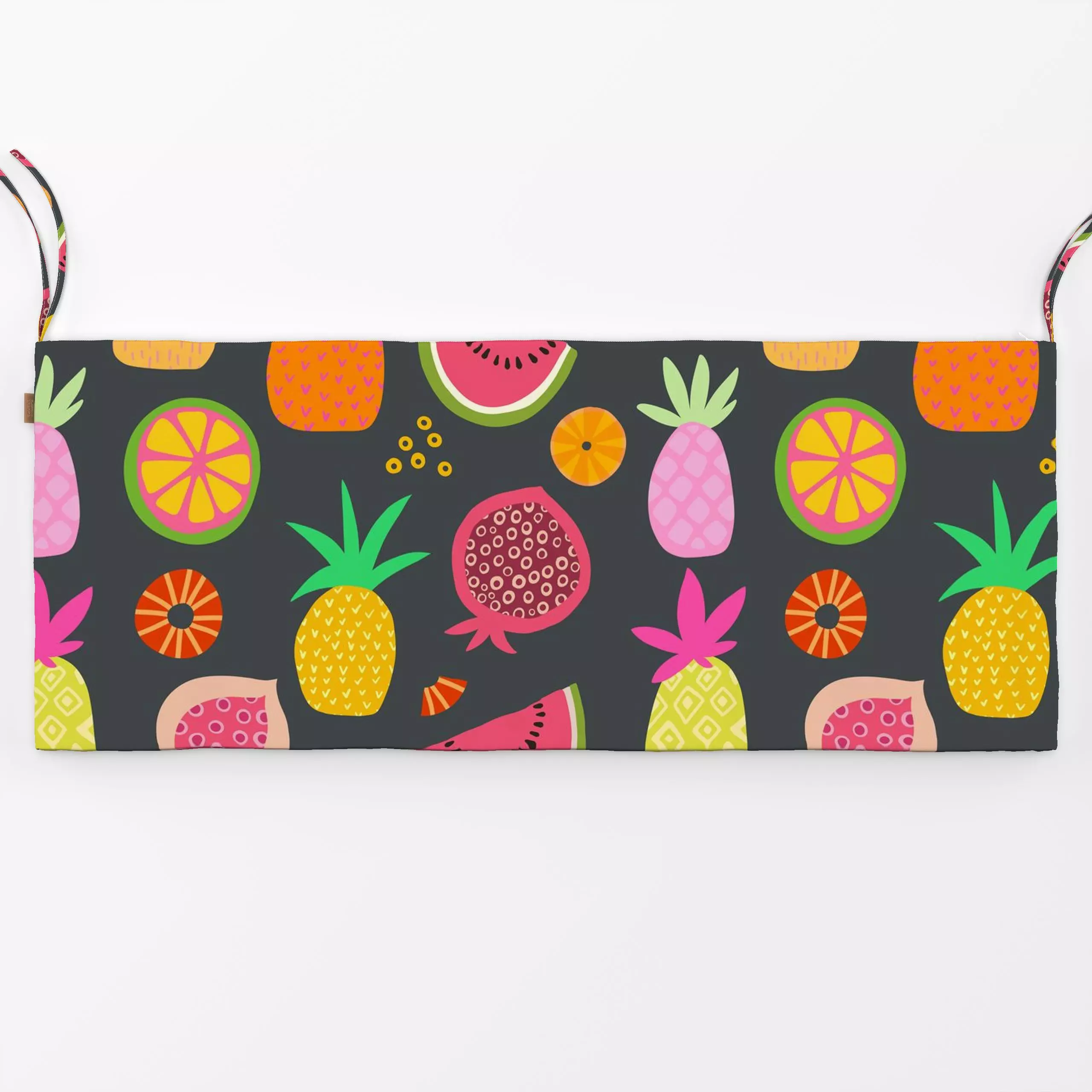 Bankauflage Exotic Fruit Paradise grey - Sommer - von „Andrea Haase"; Frucht, Obst, Bananenpalme, Ananas, Melone, tropisch, ...