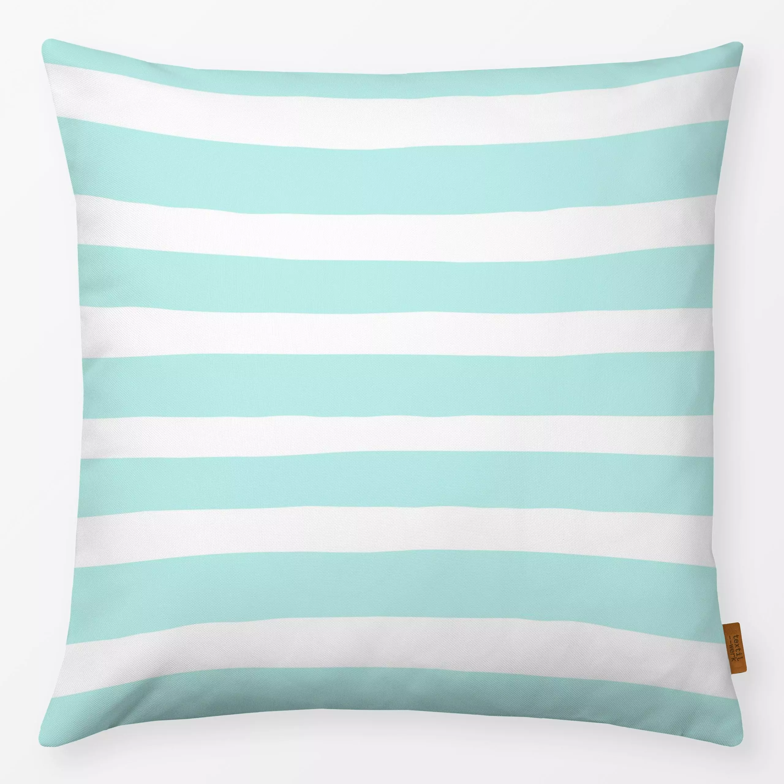 Kissen Horizontal Stripes Teal White - Symbole & Muster - von „Andrea Haase“; Blaugrau, Streifen, Sommer, frisch, horizontal...