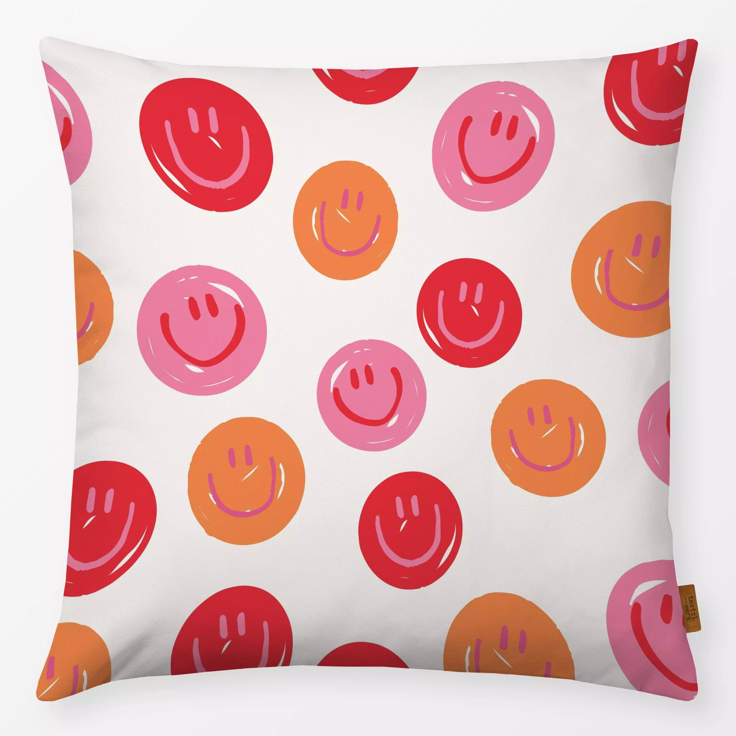 Kissen Allover Smile Rosa - Symbole & Muster - von „Kruth Design"; Muster, Kinderzimmer, Lustig, Weihnachtsdeko, winterdeko,...