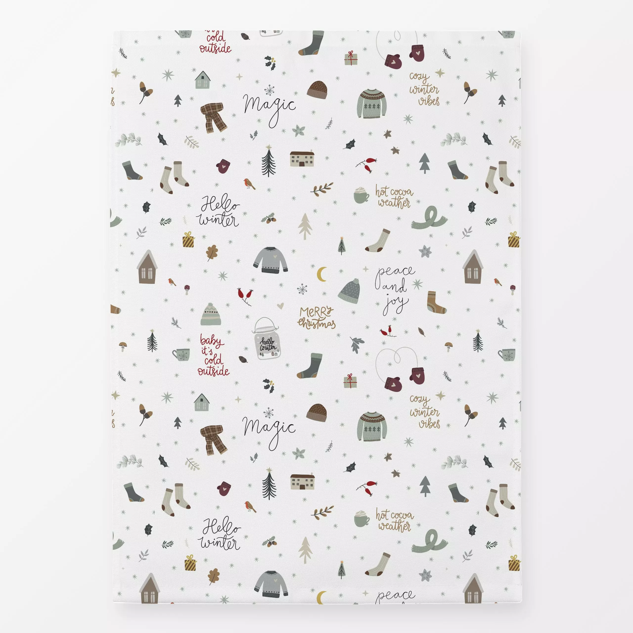 Geschirrtücher Cozy Home Muster klein - weiss - Sprüche & Schriftzüge, Winter - von „Heyduda"; Muster, Aquarell, Illustratio...