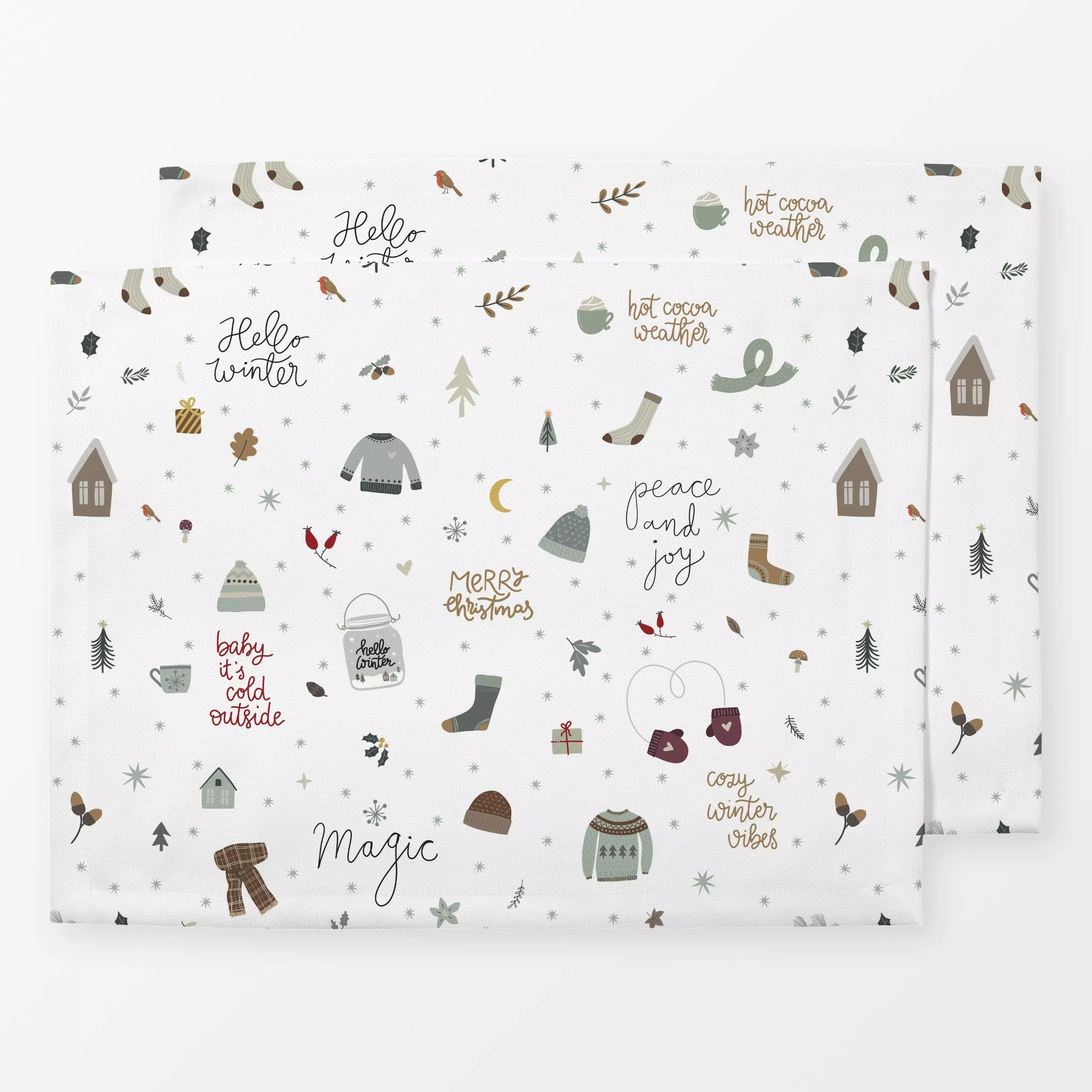 Tischset Cozy Home Muster klein - weiss - Sprüche & Schriftzüge, Winter - von „Heyduda"; Muster, Aquarell, Illustration, Mer...