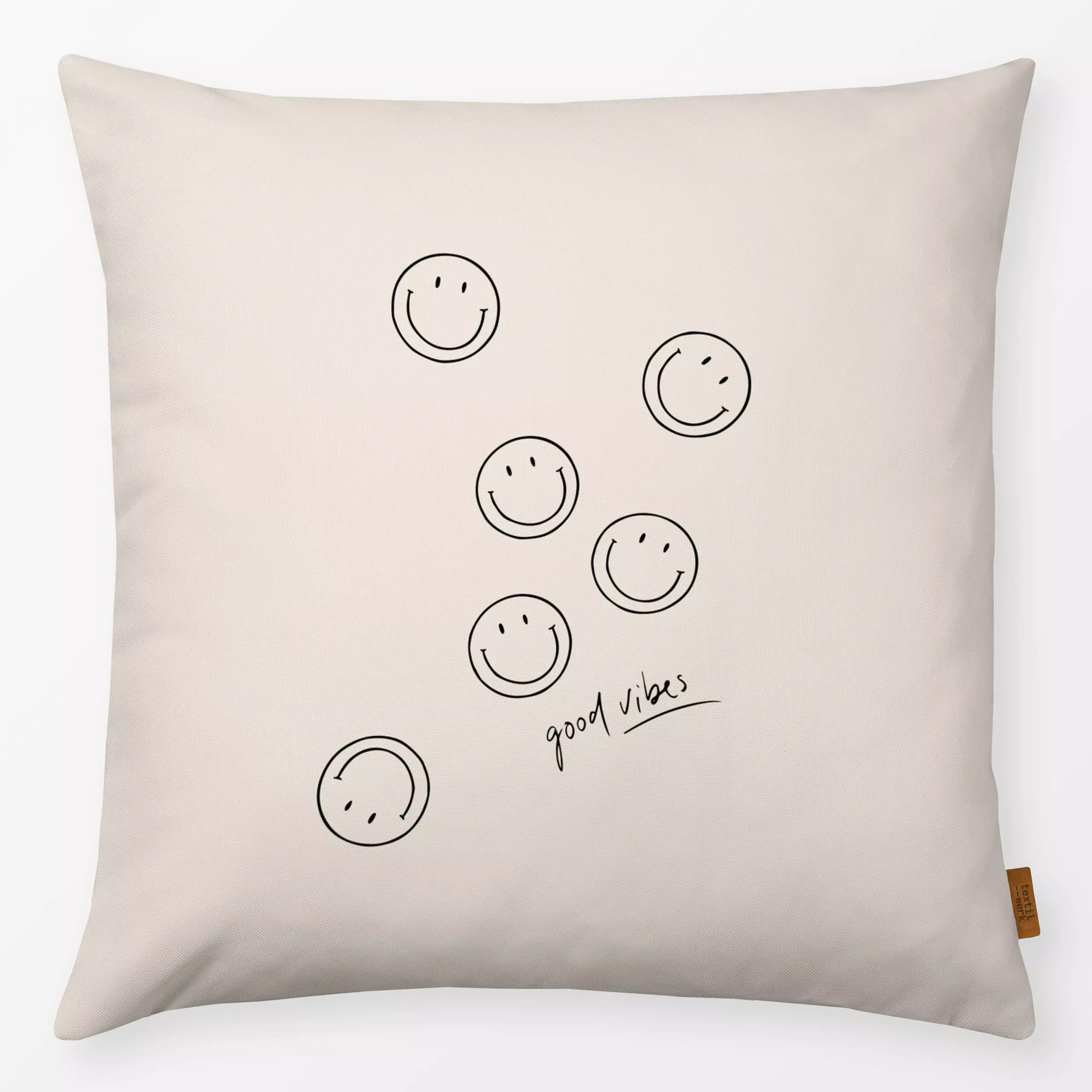 Kissen Good Vibes - Sprüche & Schriftzüge - von „Kruth Design"; spruch, Spruchkissen, statement, Smiley, kruthdesign, fruhli...