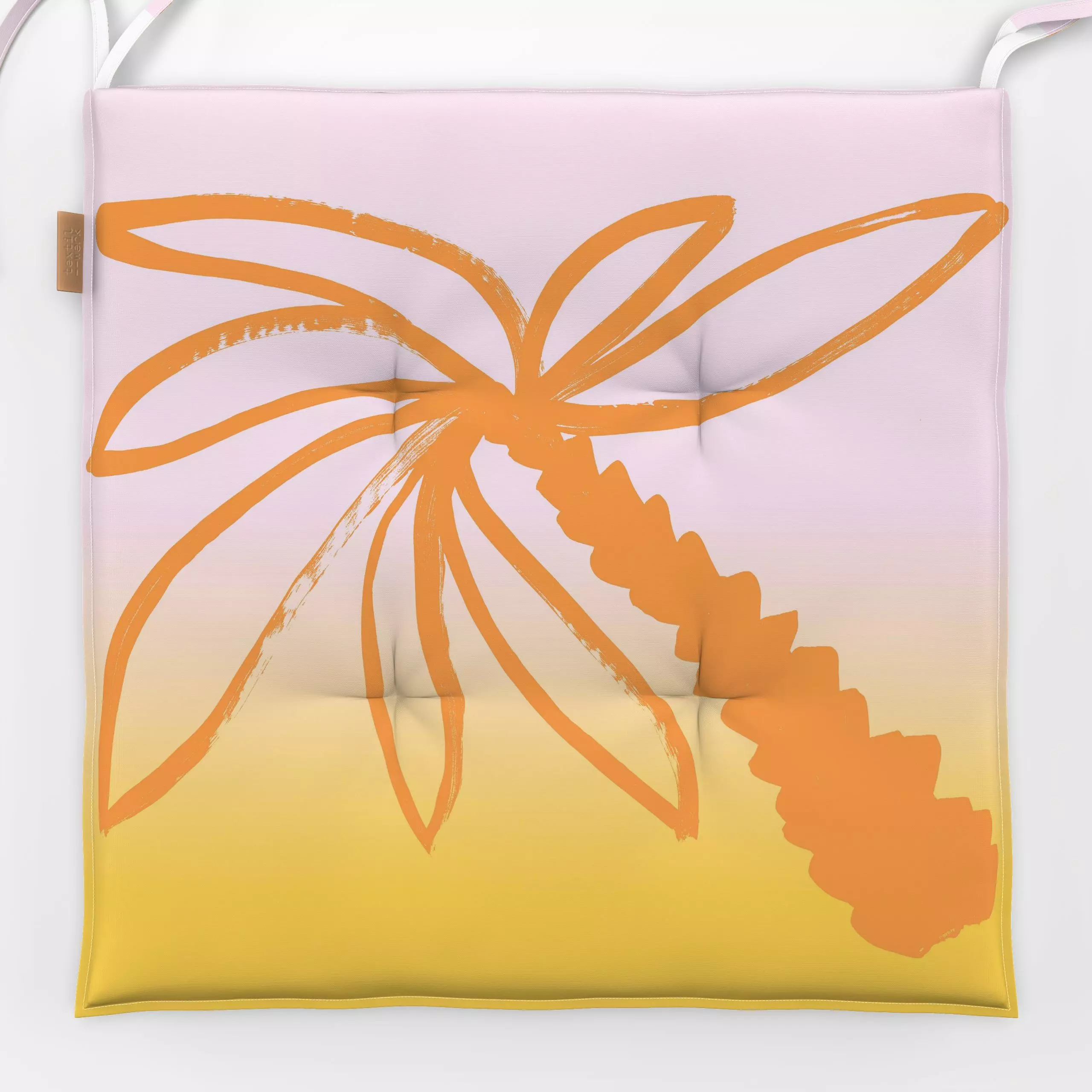 Sitzkissen SUN PALM orange - Sommer, Pflanzen & Botanik - von „Julia Schumacher"; Pinselstrich, Strand, Sommer, Farbverlauf,...