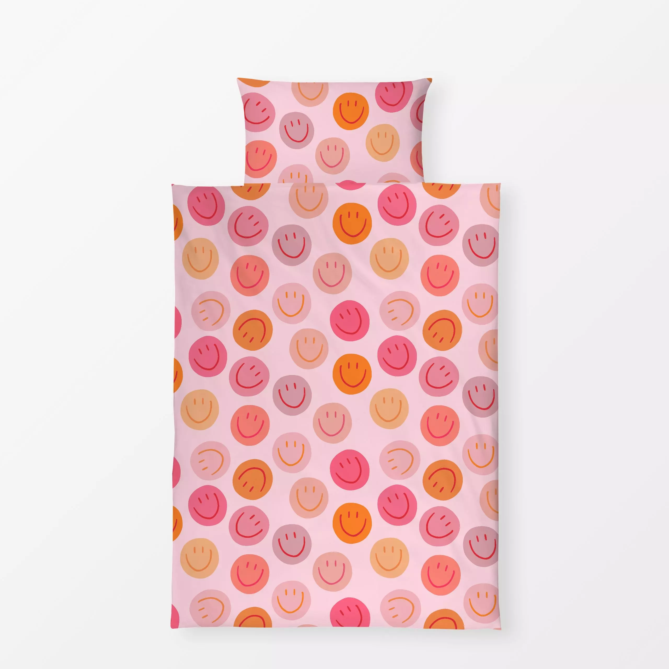 Bettwäsche Smile Allover rosa - Sommer, Symbole & Muster, Anlässe - von „Kruth Design"; bunt, outdoor, Gartendeko, Smiley, k...