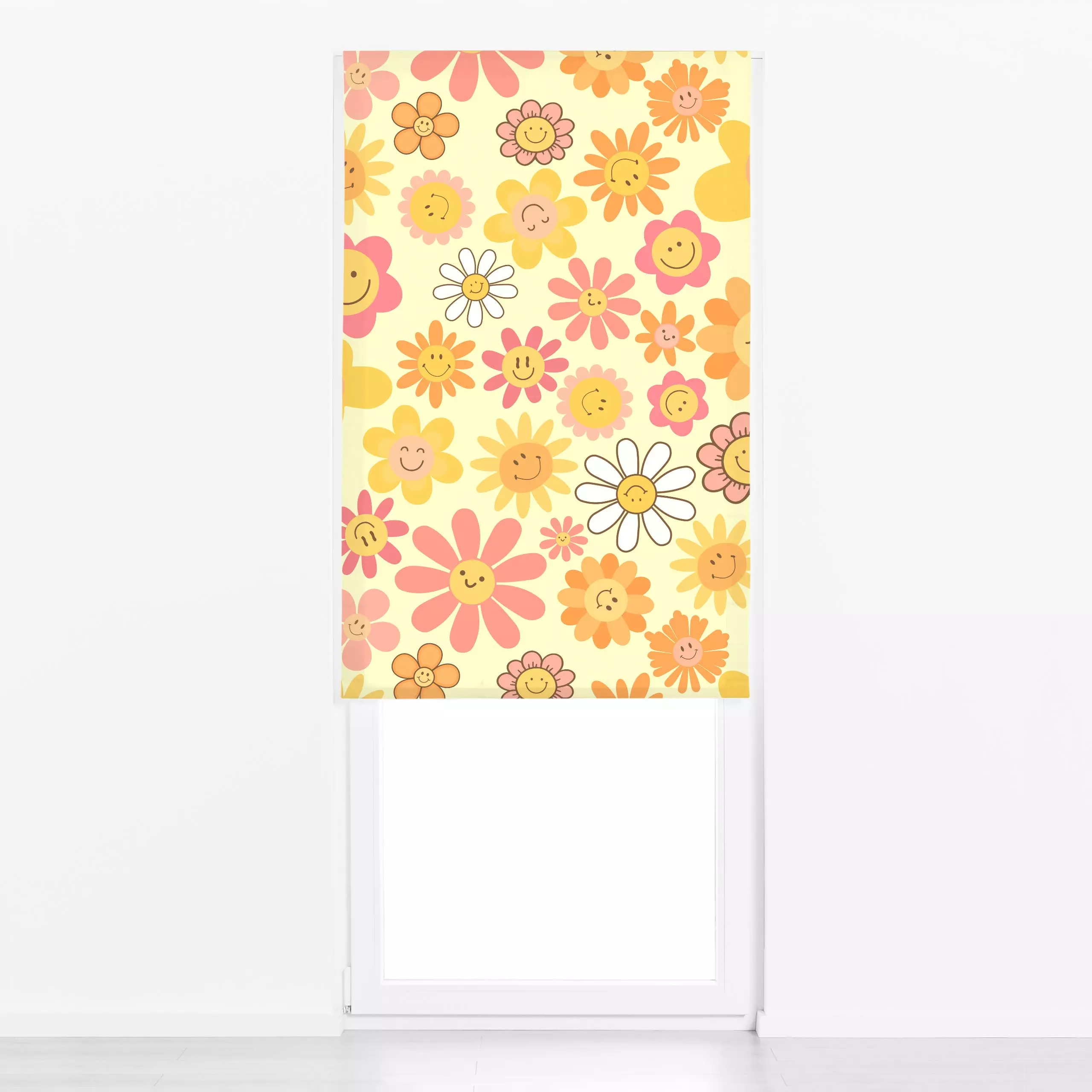 Raffrollo Lets Smile - Blumen & Florales, Sommer, Retro & Vintage - von „Uta Naumann"; Blumen, Retro, Sommerblumen, Sonne, L...