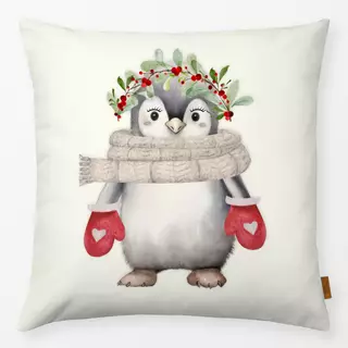 Kissen Holly Jolly  Pinguin creme