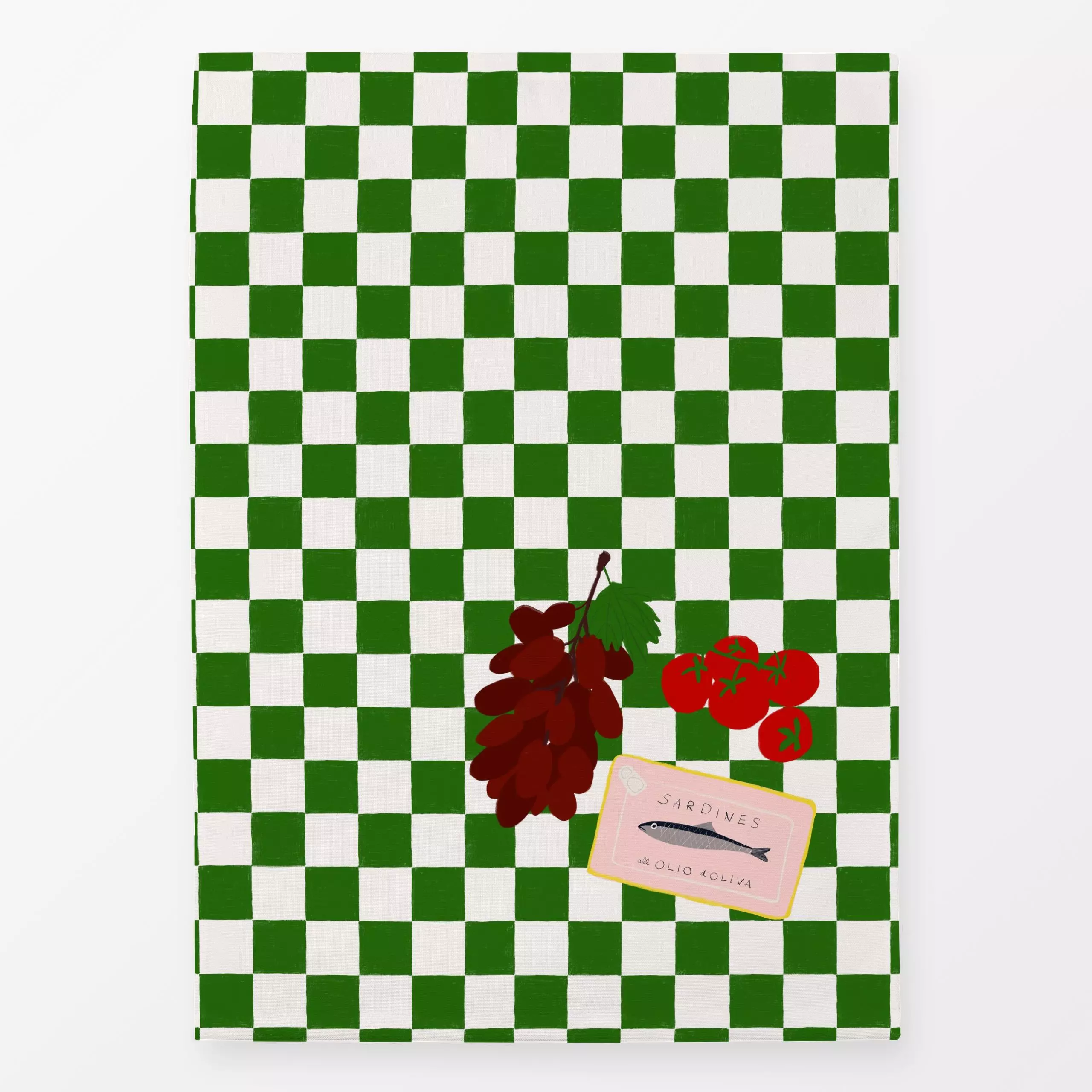 Geschirrtücher Sardinen Arrangement Karo Grün - Symbole & Muster, Küche, Essen & Trinken - von „Sophie Augustin Illustration...