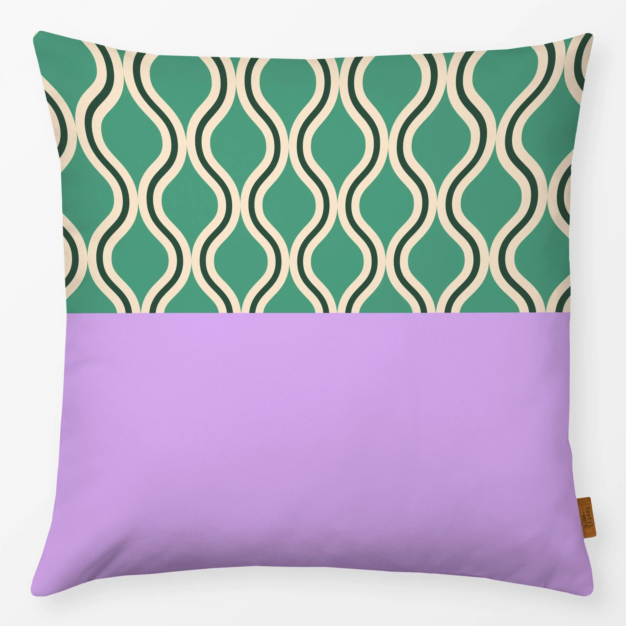 Kissen Wellen Fliesen mint lila - Symbole & Muster - von „Julia Schumacher“; colorful, colorblocking, bold, Fliesenmuster