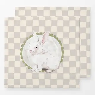 Servietten weißer Osterhase kariert beige
