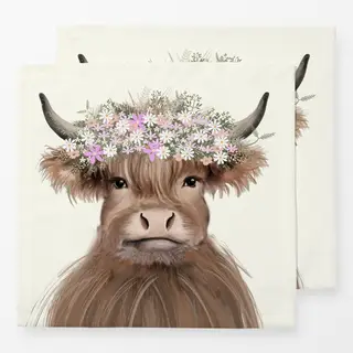 Servietten Kuh mit Blumen Zottelkuh