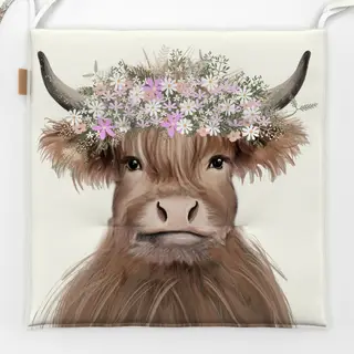 Sitzkissen Kuh mit Blumen Zottelkuh