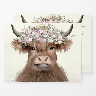 Tischset Kuh mit Blumen Zottelkuh