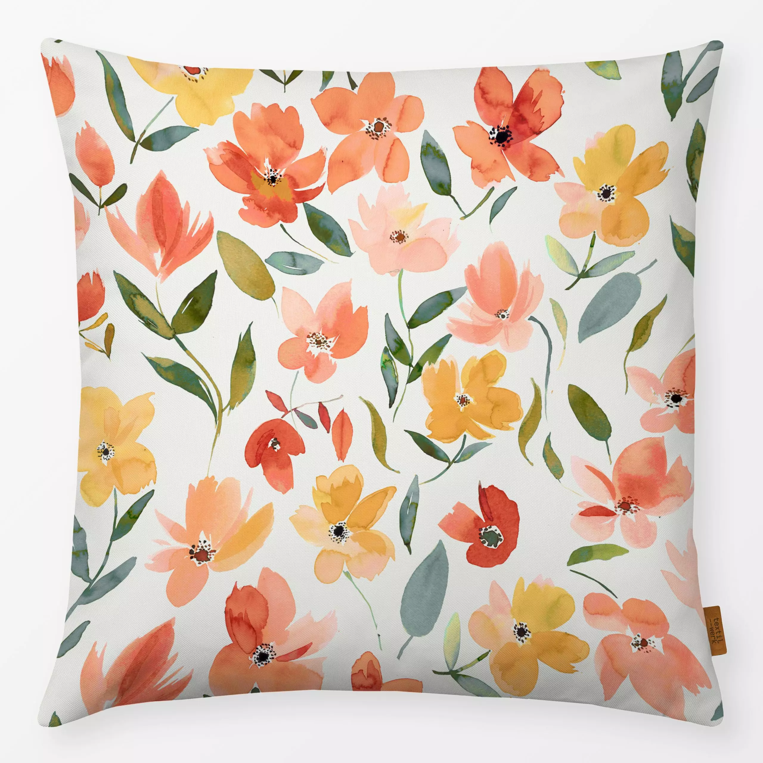 Kissen Spring Fresh Flowers Orange - Blumen & Florales, Frühling, Natur & Landschaft - von „Ninola Design "; boho, Aquarell,...