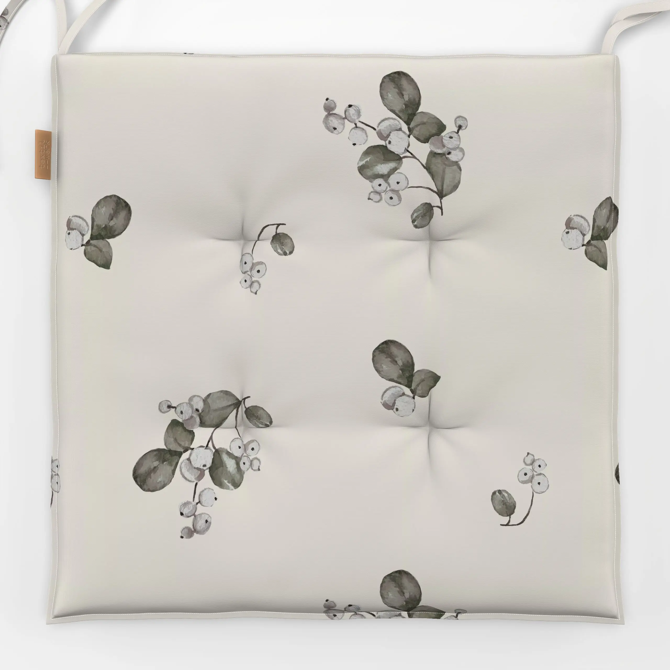Sitzkissen Schneebeeren offwhite - Weihnachten - von „Christiane Zielinski"; Frucht, Wasserfarben, Aquarell, Pflanzen, Beere...