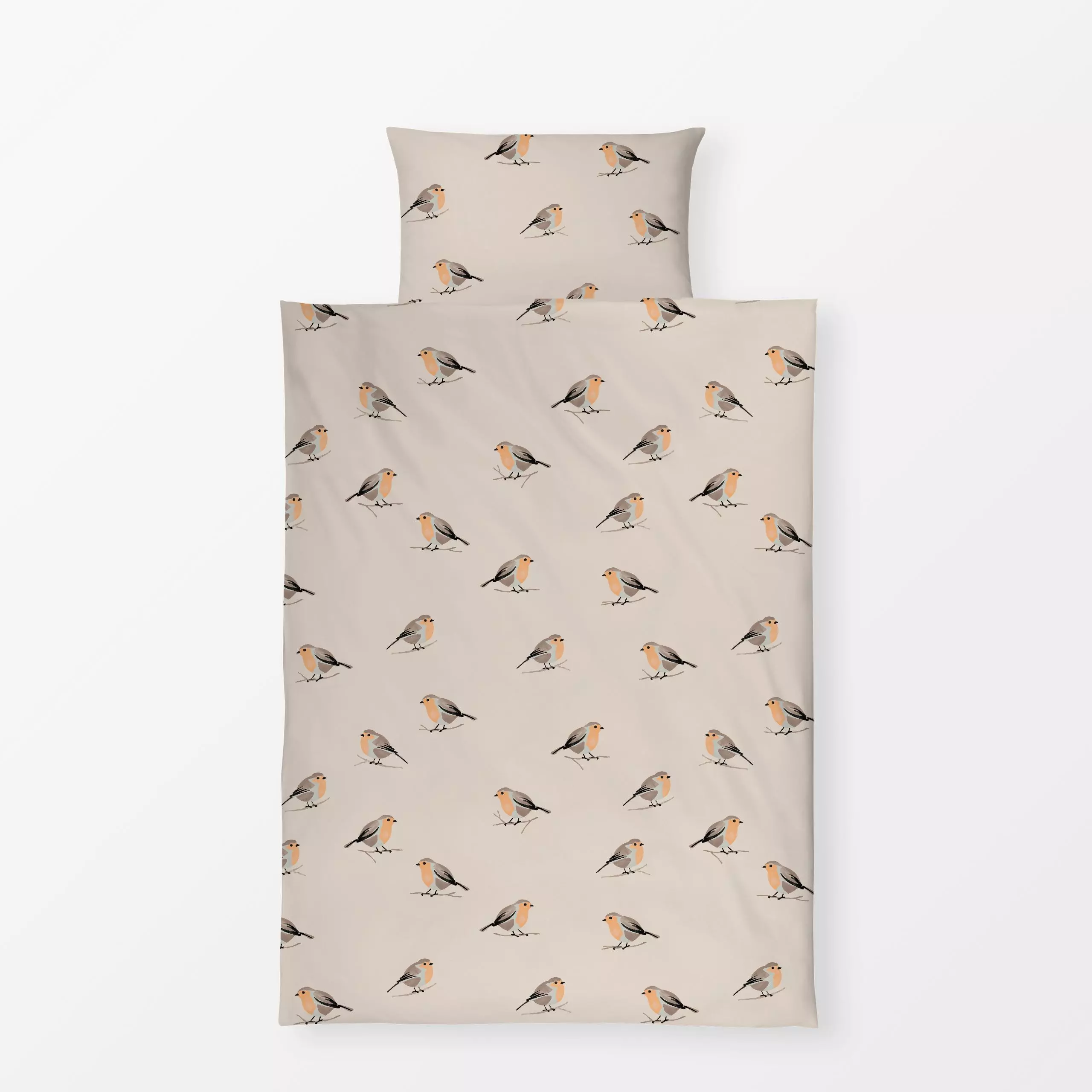 Bettwäsche Vögelchen - Tiere, Anlässe, Ostern - von „Studio Kesse"; Hygge, Vogel, Rotkehlchen, Weihnachten, Winter, Ostern, ...
