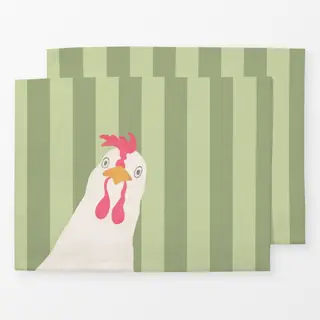 Tischset Hello Spring Streifen Huhn
