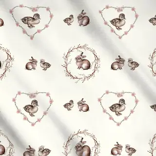 Meterware Hasen Küken Ente Kranz Muster