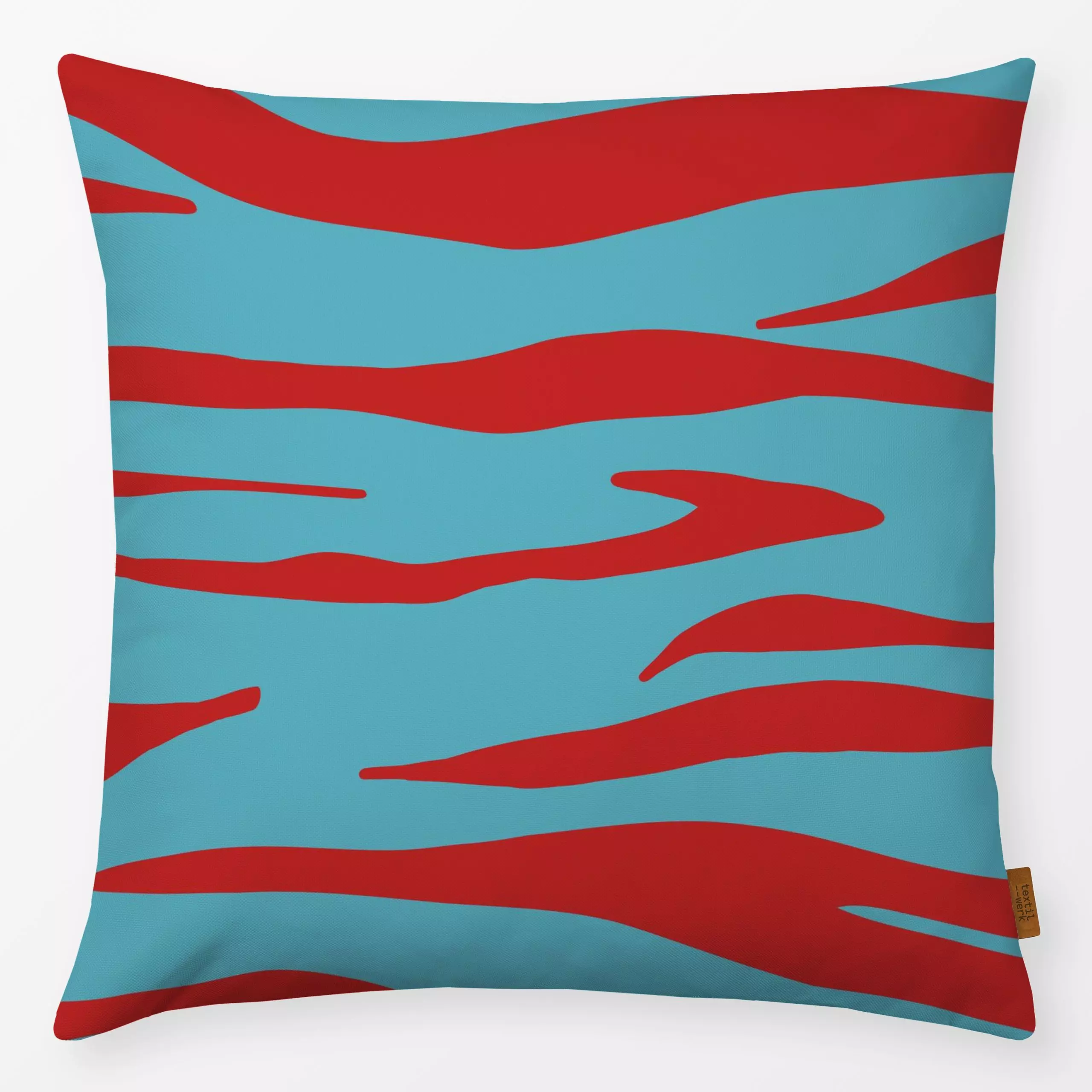 Kissen Zebra rot türkis - Symbole & Muster - von „Andrea Liesert"; Zebra, Ethno, Afrika, Zebrastreifen, Dekokissen, Knallfar...