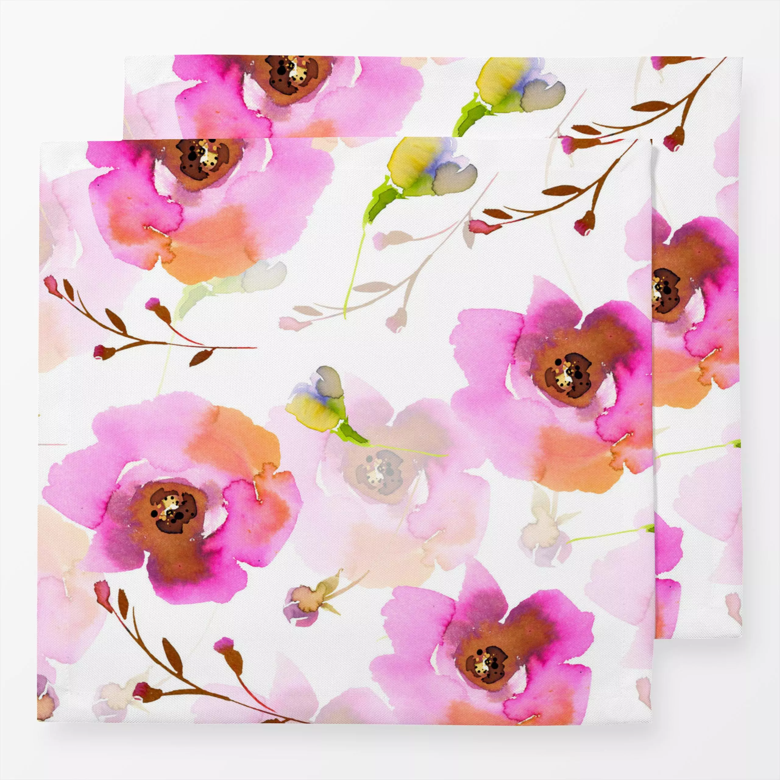 Servietten Rosen und Zweige - Blumen & Florales, Sommer - von „Uta Naumann“; boho, Wasserfarben, skandinavisch, Blumen, Rose...