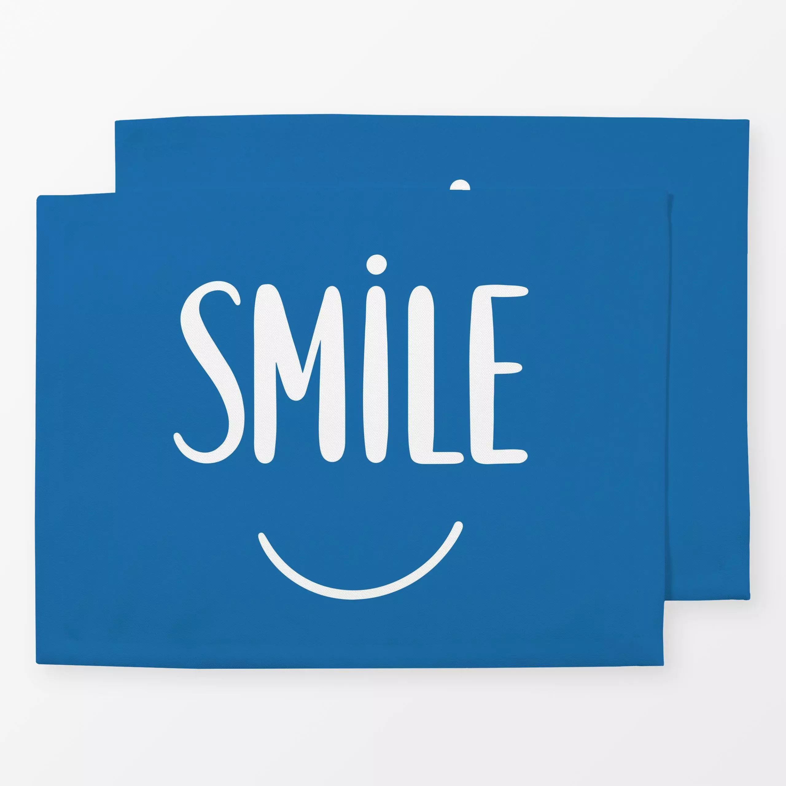 Tischset Smile blau - Sprüche & Schriftzüge - von „Kathrin Woo"; modern, typografie, Spruchkissen, Lettering, Happy, smile, ...