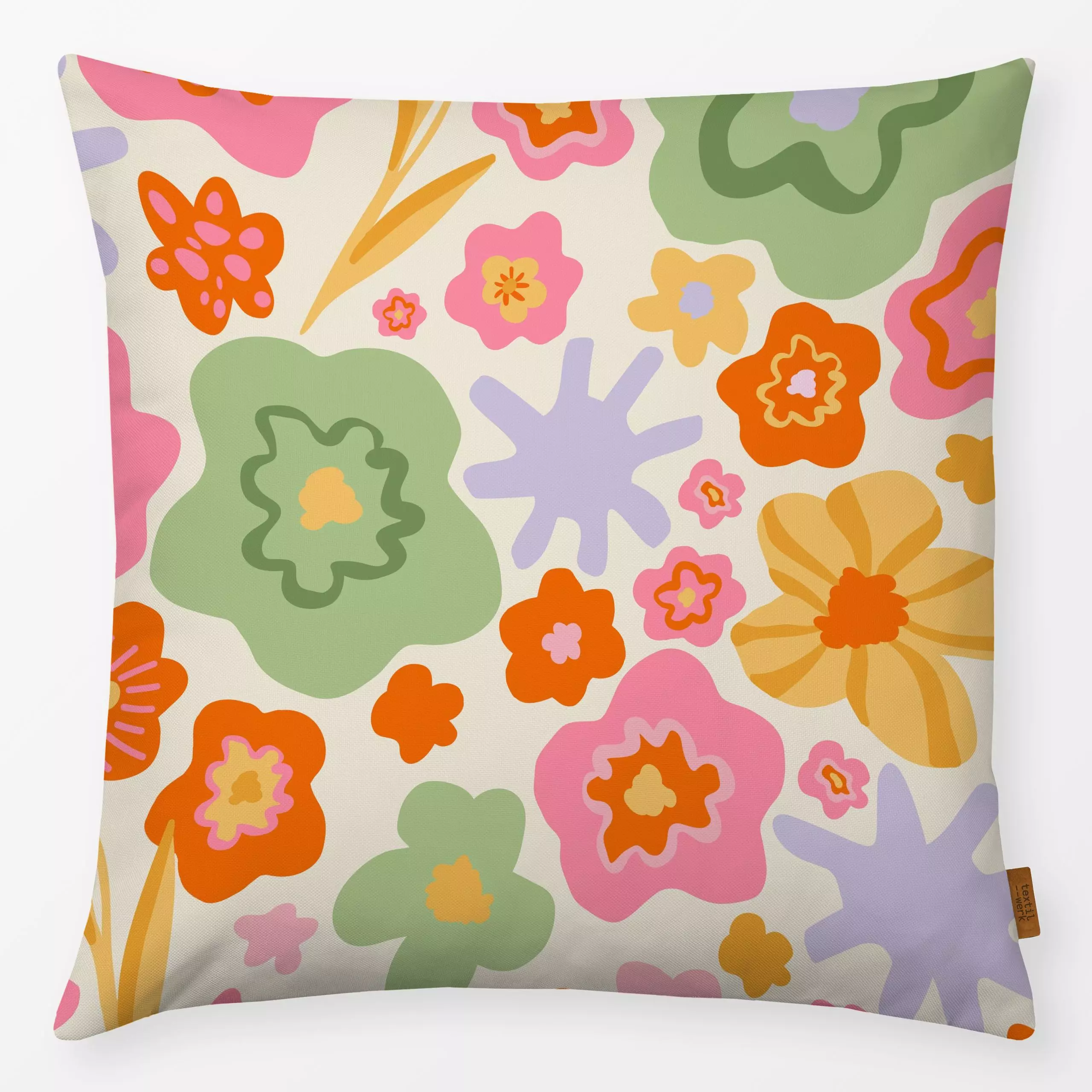 Kissen Sunny Vibes (orange) - Blumen & Florales - von „Verena Klöpper"; Trockenblumen, Blumen, Retro, Sonne, flower, gesund,...