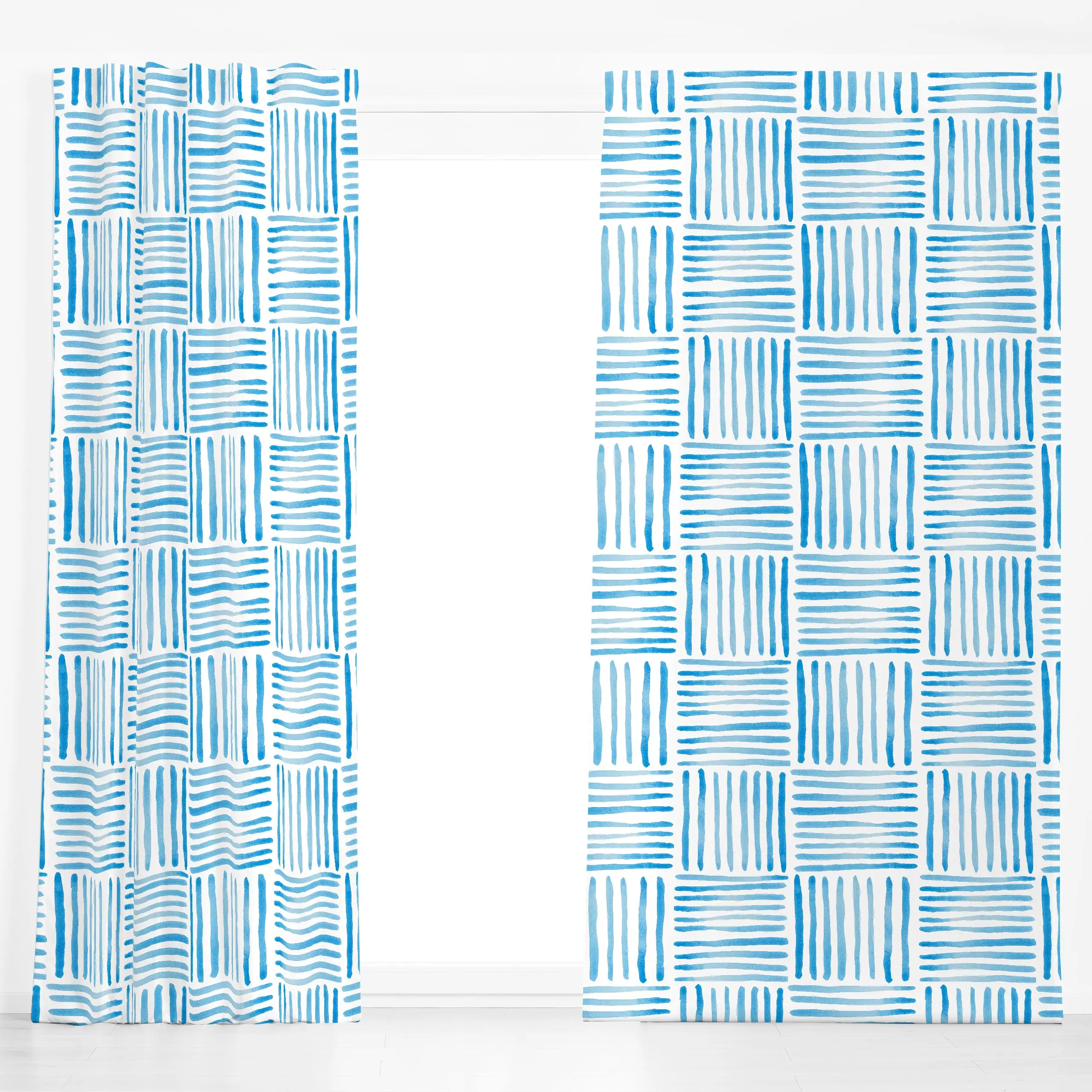 Dekovorhang blaues Streifenmuster Sommer - Sommer, Symbole & Muster, Retro & Vintage - von „Iris Knabenschuh Textildesign"; ...