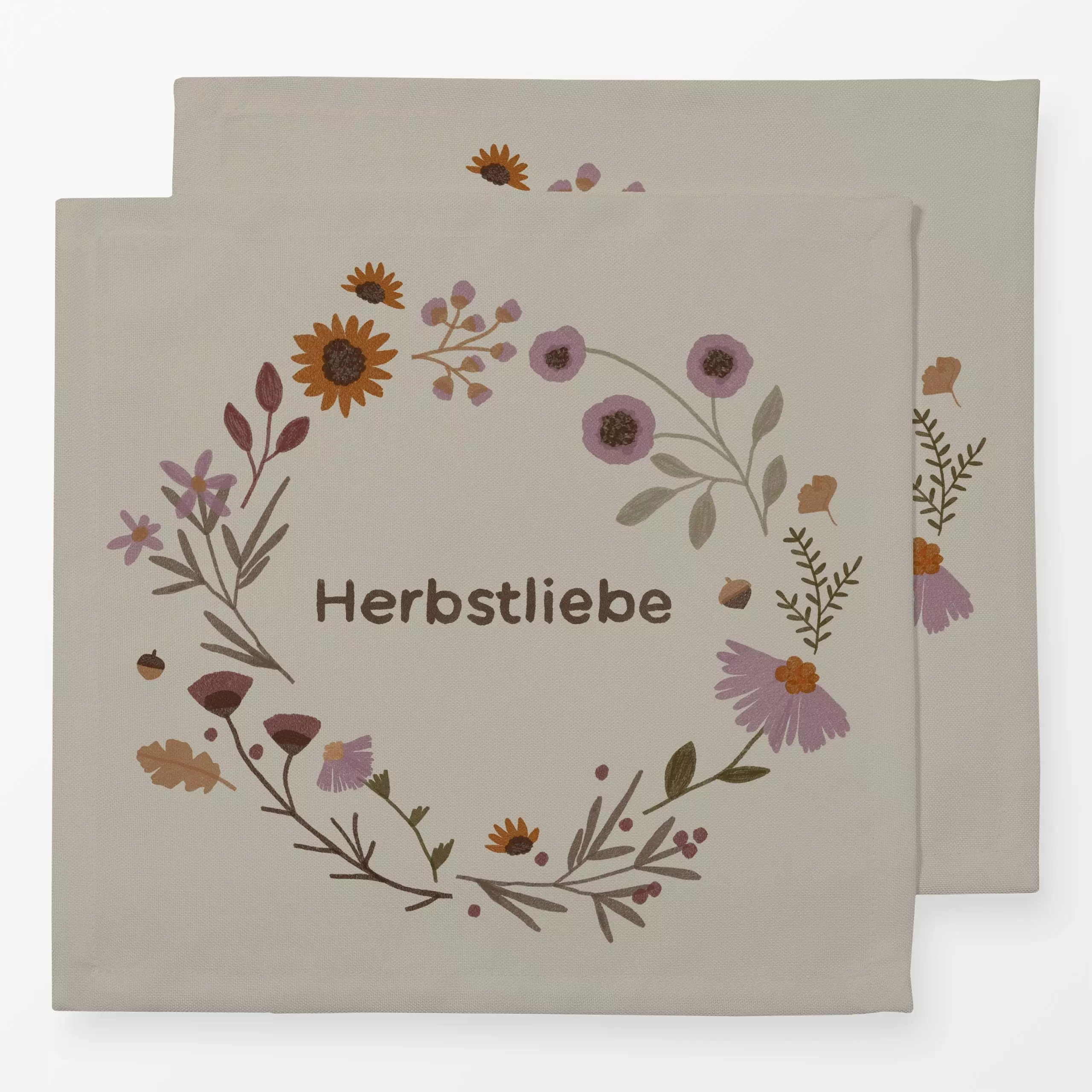 Servietten Flower Fall Circle beige - Blumen & Florales, Herbst, Sprüche & Schriftzüge - von „Jana Driver"; Blumen, Wildblum...