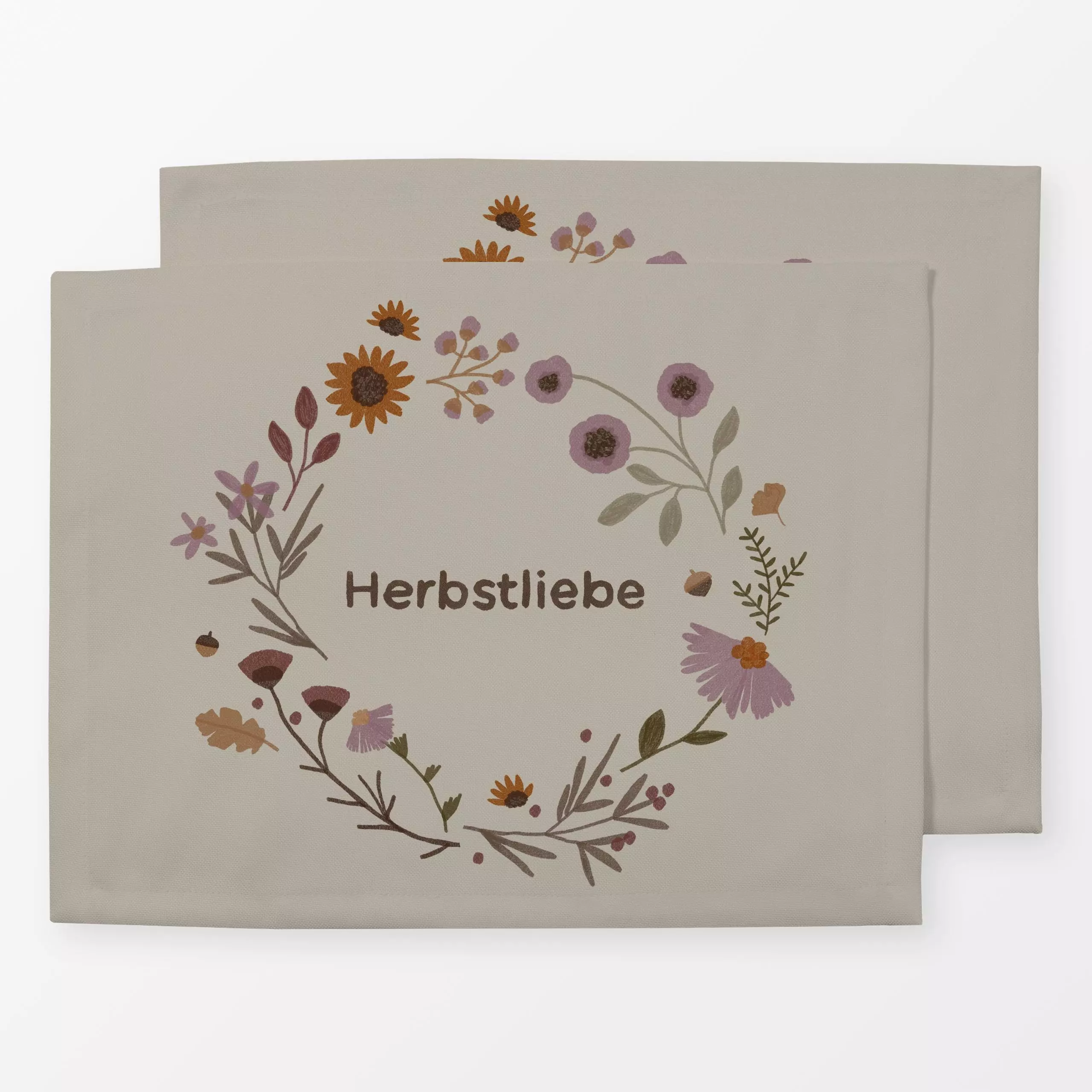 Tischset Flower Fall Circle beige - Blumen & Florales, Herbst, Sprüche & Schriftzüge - von „Jana Driver"; Blumen, Wildblumen...