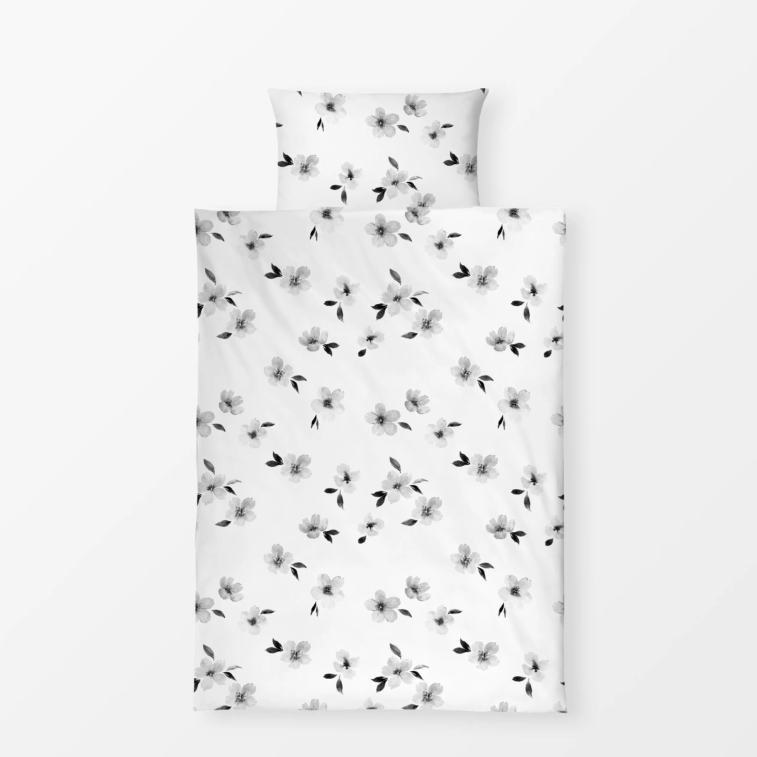 Bettwäsche Kirschblüten Schwarz Weiß - Blumen & Florales, Frühling - von „Katrin Graff"; Natur, minimal, Punkte, grau, Blume...