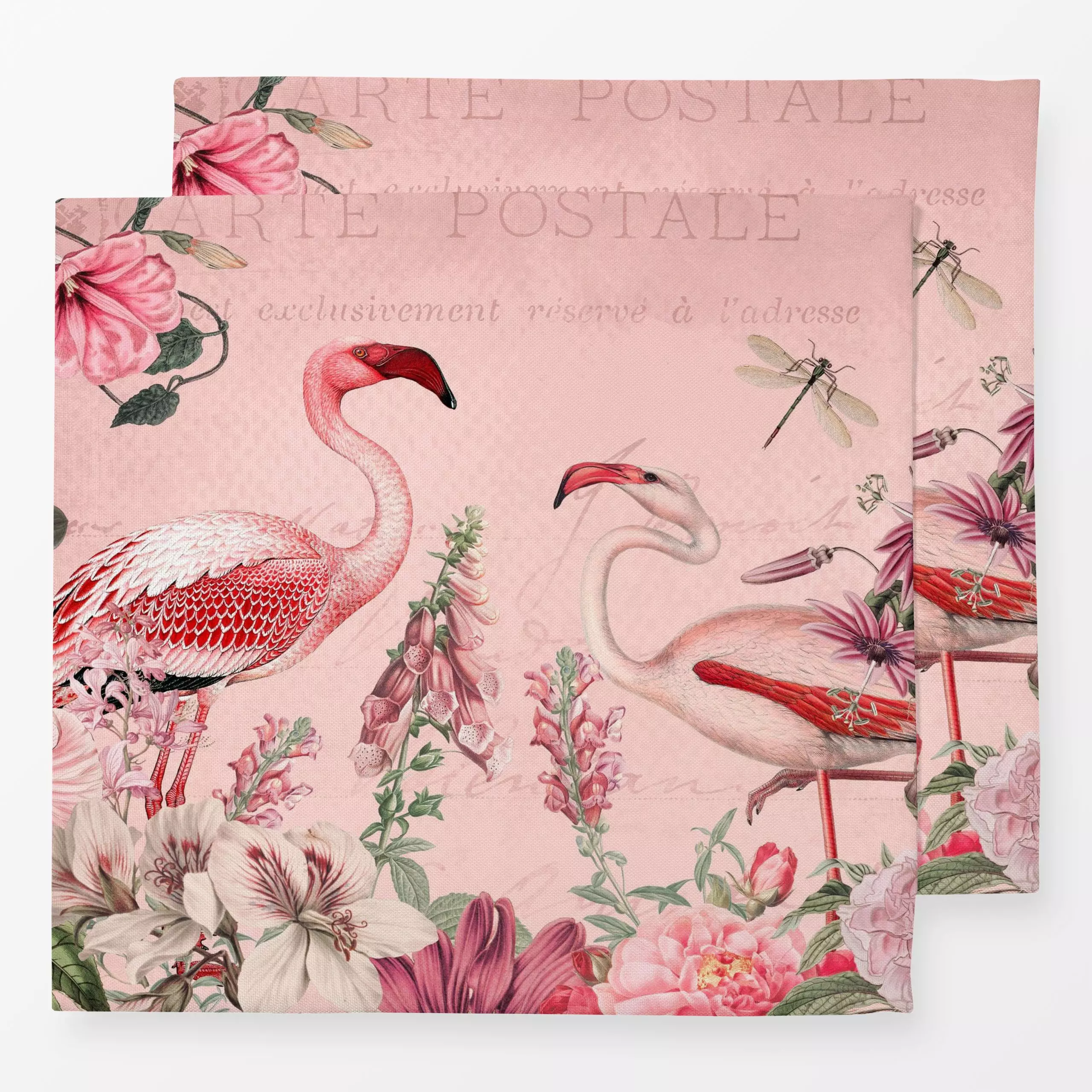 Servietten Spring Garden With Flamingo - Blumen & Florales, Tiere - von „Andrea Haase"; Natur, Blumen, Sommerblumen, Flaming...