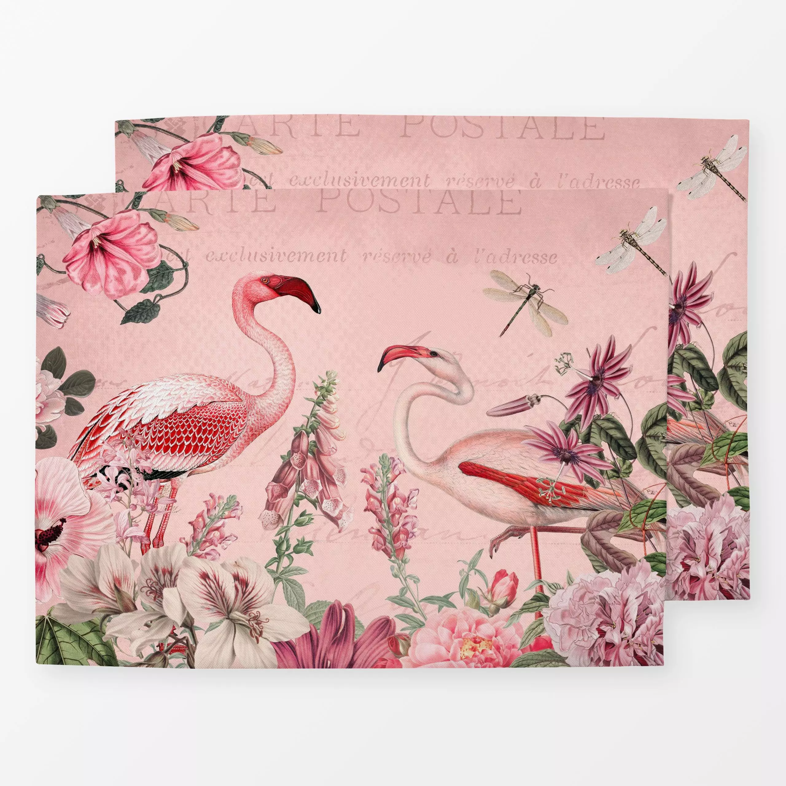 Tischset Spring Garden With Flamingo - Blumen & Florales, Tiere - von „Andrea Haase"; Natur, Blumen, Sommerblumen, Flamingo,...
