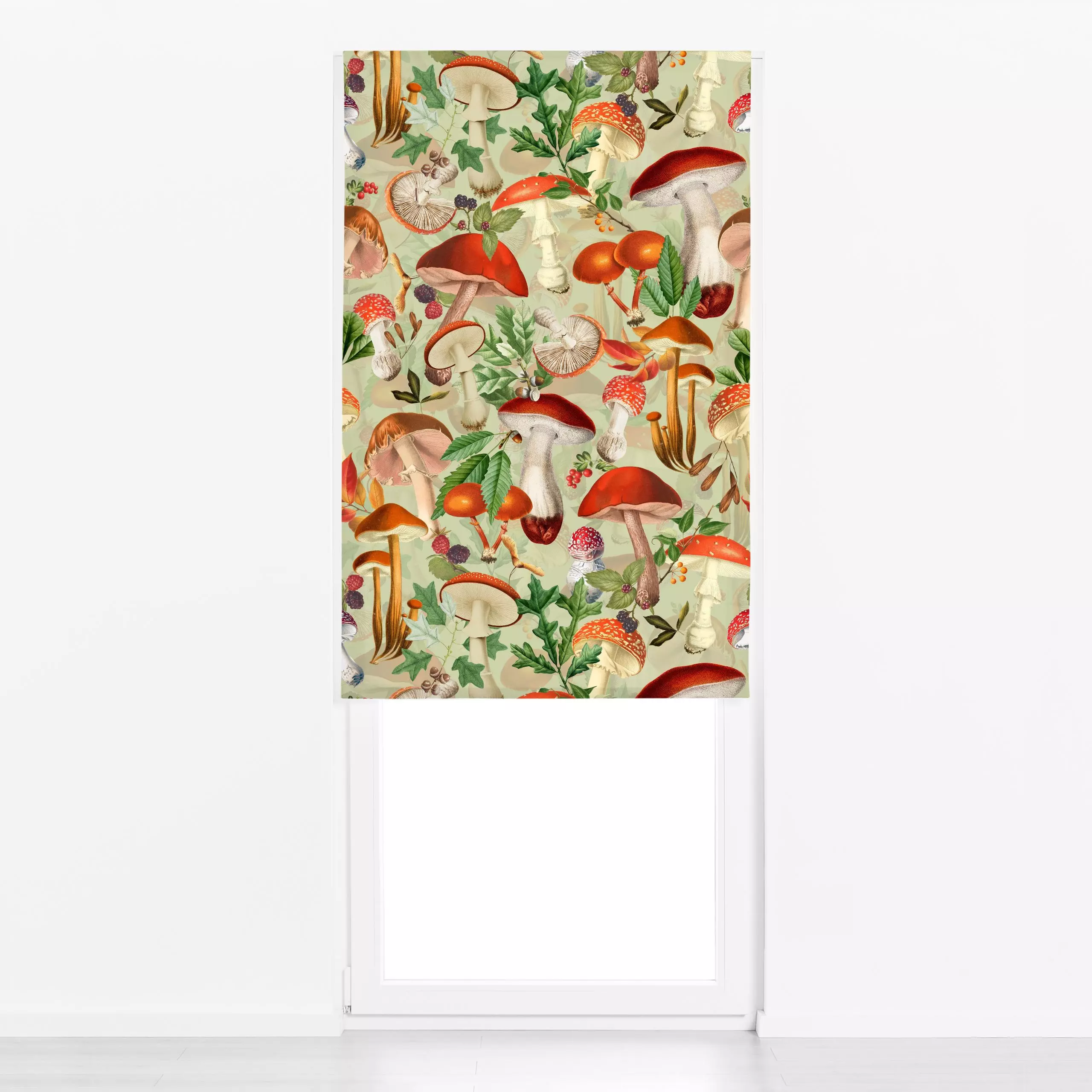 Raffrollo Pilz Tanz 1 - Blumen & Florales, Retro & Vintage - von „Uta Naumann"; Natur, Garten, Wald, vintage, Herbst, pilze,...