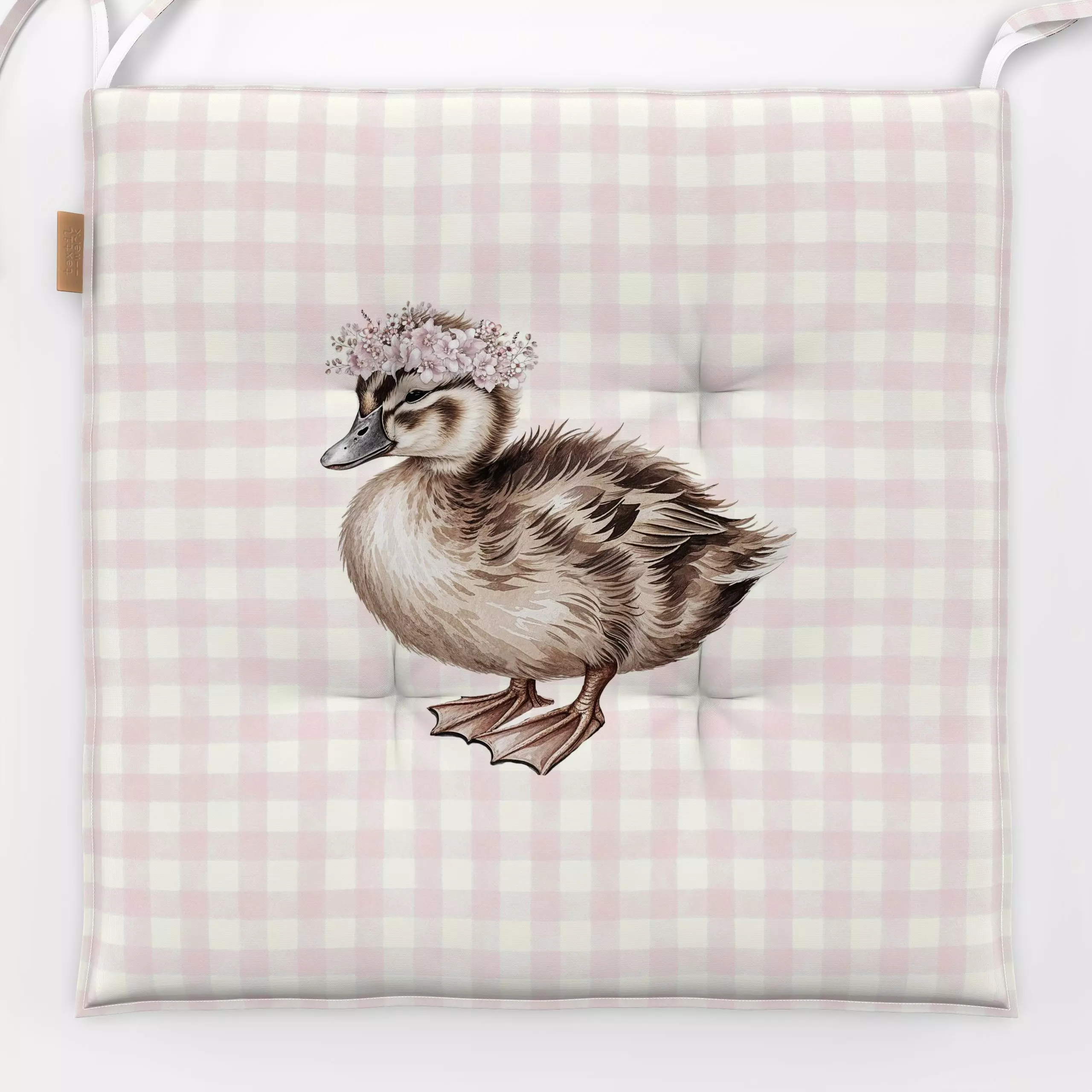 Sitzkissen Ente Küken Vichy Rosa - Frühling, Tiere, Ostern - von „Monika Strigel"; Ente, Ostern, kariert, Fruehling, MonikaS...