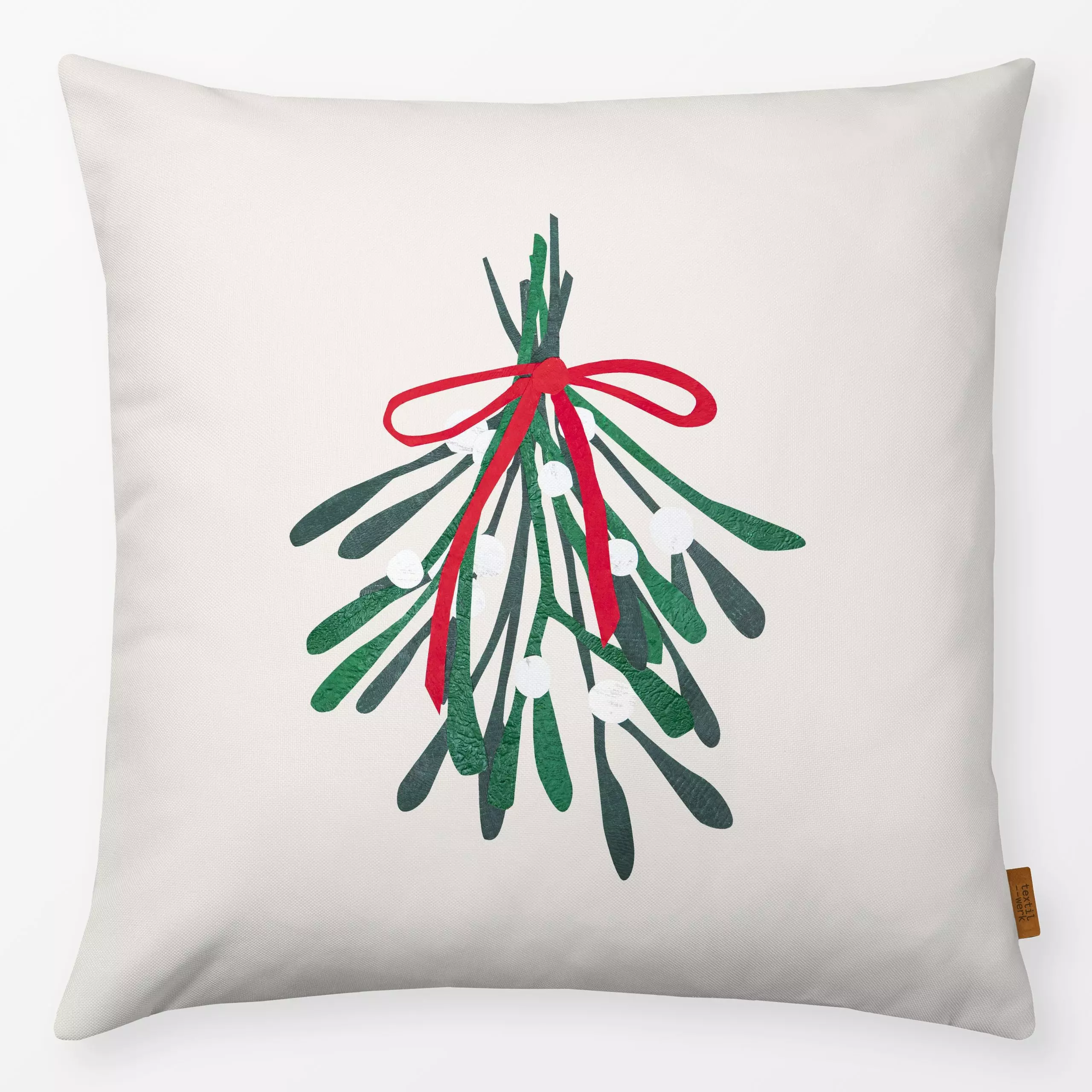 Kissen Mistelzweig - Weihnachten, Pflanzen & Botanik - von „Kerstin Ax"; Beeren, Weihnachten, Mistelzweig, Weihnachtsdeko, s...