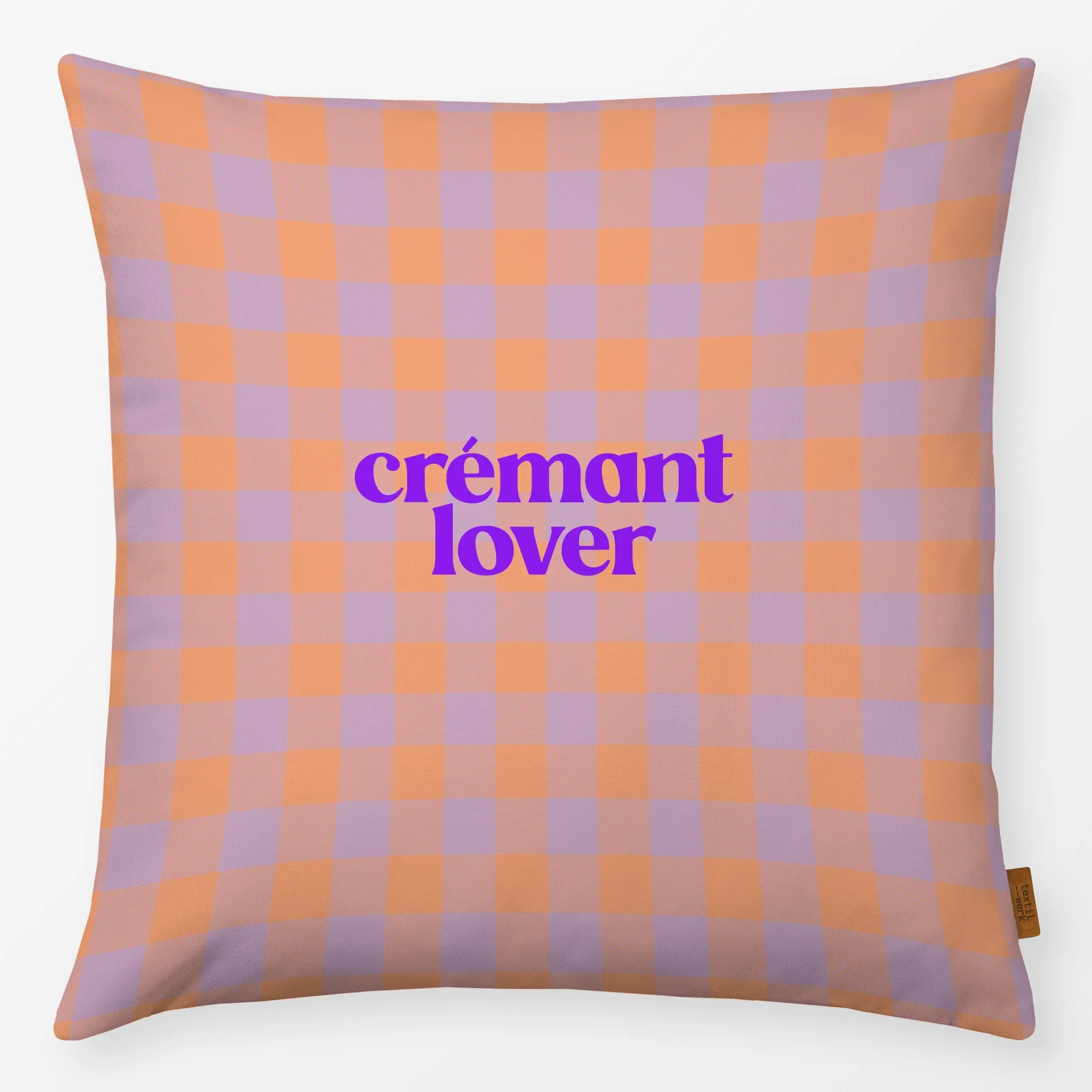 Kissen Gingham Crémant Lover Soft - Küche, Essen & Trinken - von „Studio ROSAGRAU"; Orange, typografie, lila, soft, flieder,...