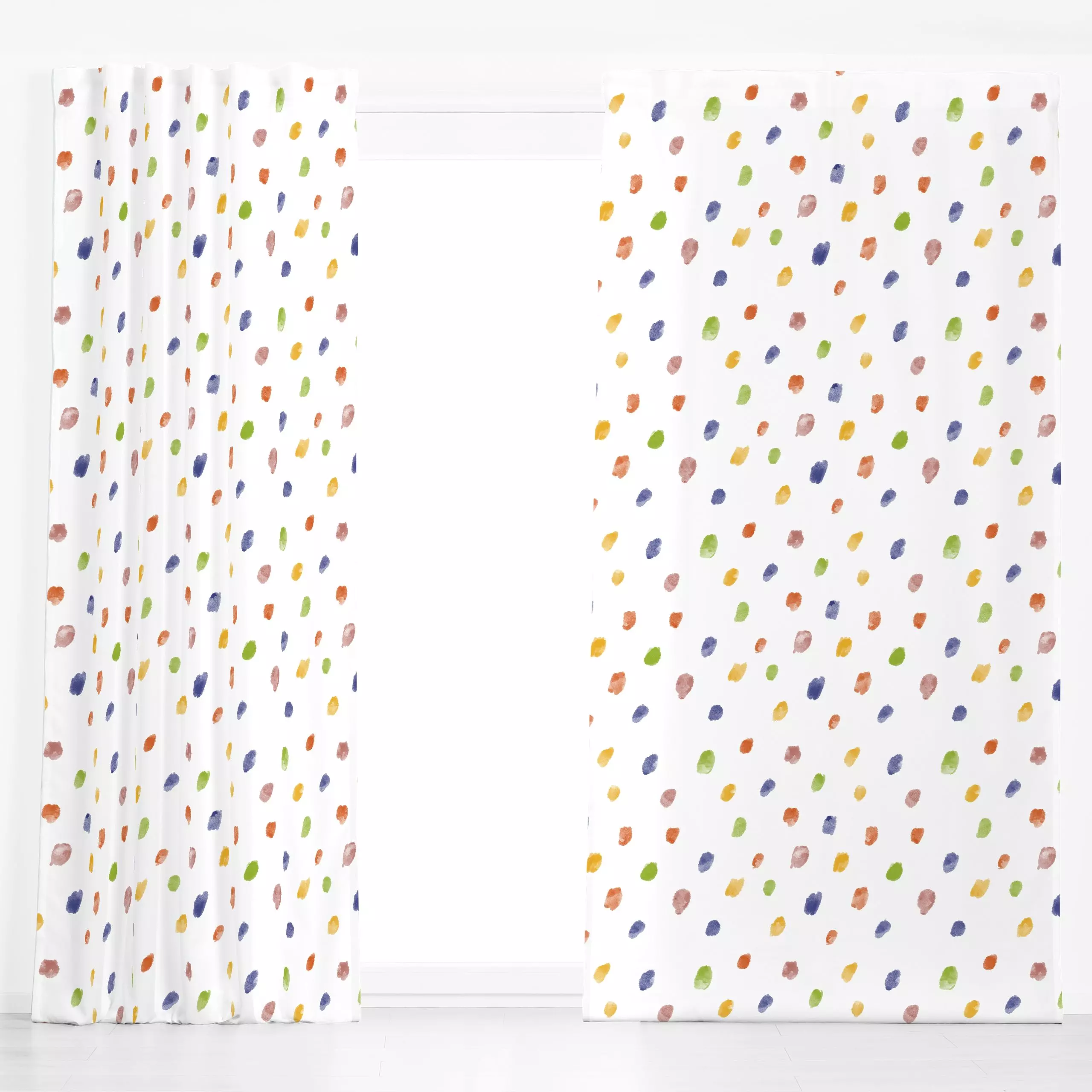 Dekovorhang Frühlingstupfer - Frühling - von „Paulina Rauh"; Aquarell, Illustration, Punkte, bunt, frisch, Tupfen, Fruehling