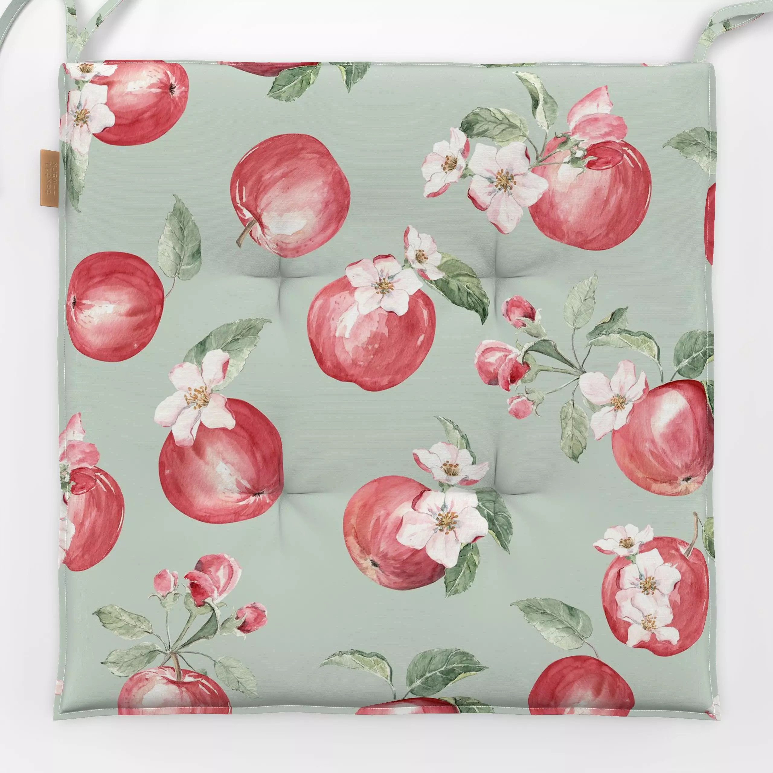 Sitzkissen Apfel Blüte Milky grün - von „Katrin Graff"; Apfel, landhaus, rot, Ernte, herbstlich, Landhausstil, Landleben, he...