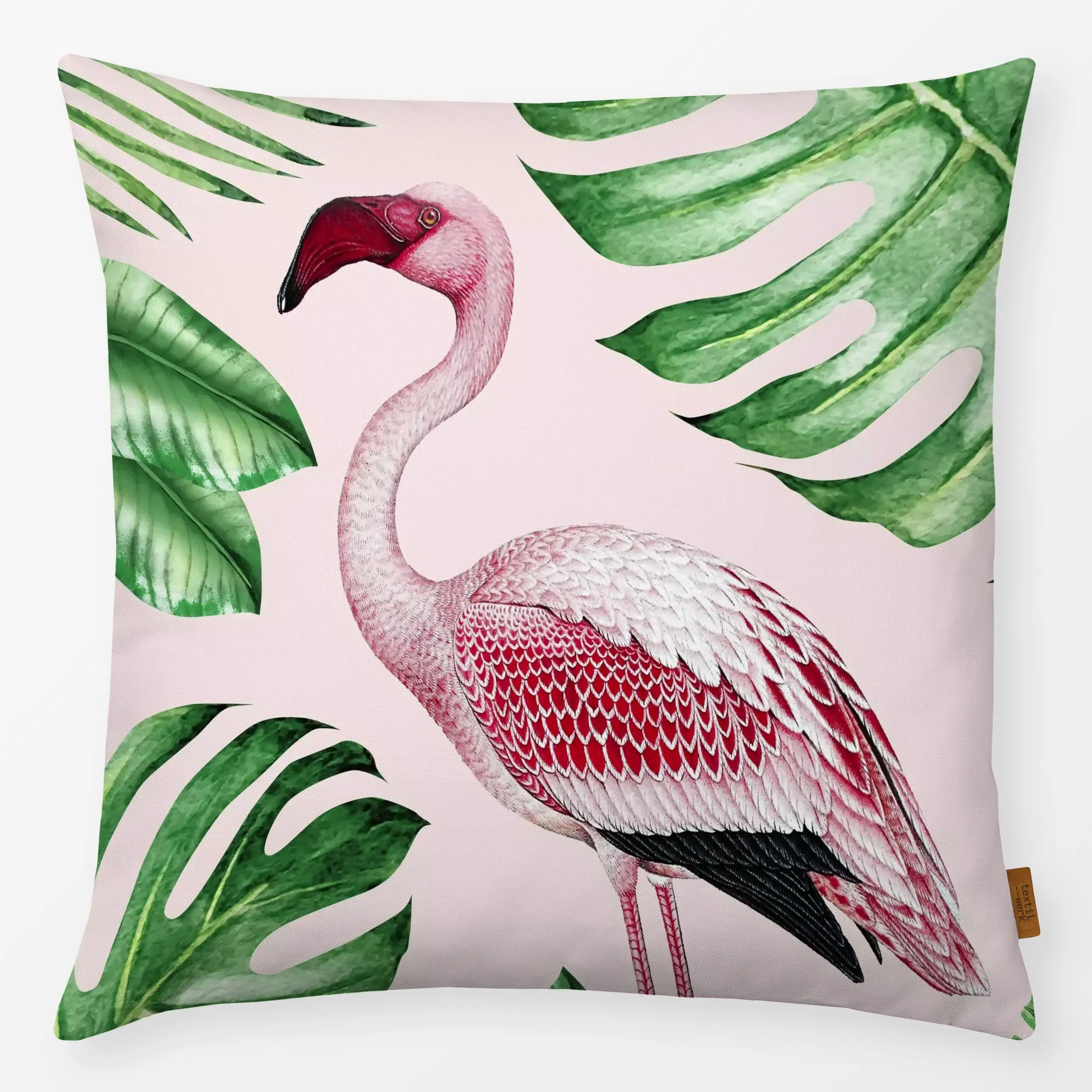 Kissen Jungle Flamingo - Tiere - von „Sisi and Seb"; rosa, Blätter, Flamingo, tropisch, Sommer, Elegant, pink, regenwald, Tr...