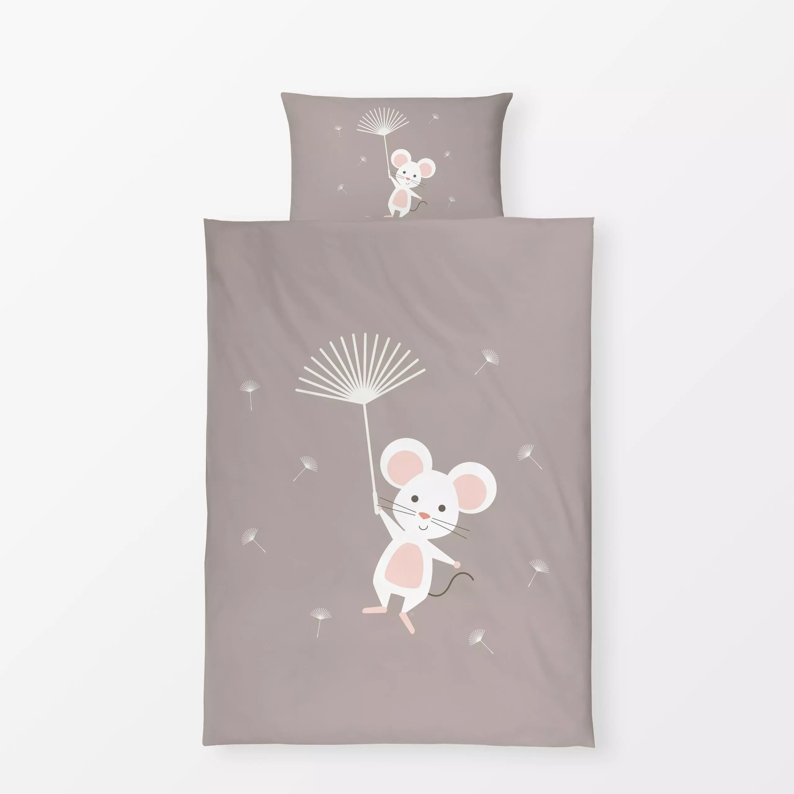 Bettwäsche Maus mit Pusteblumen - Kinderzimmer & Motive für Kinder, Tiere - von „Carolin Vonhoff"; Kinder, rosa, Pusteblume,...